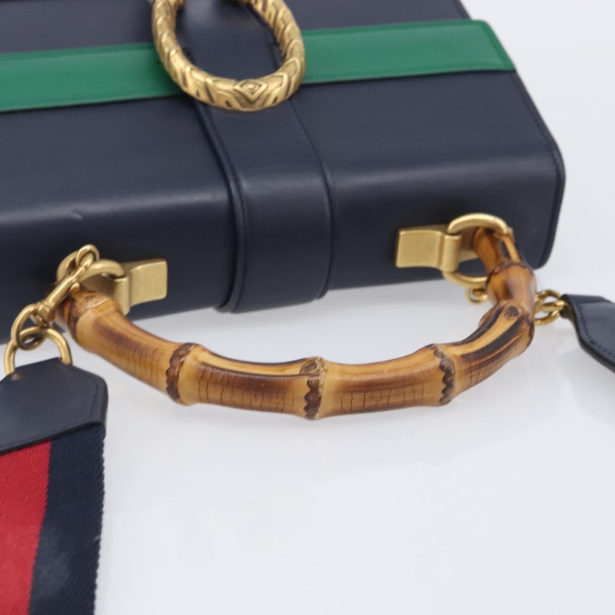 Gucci Dionysus Bamboo Top Handle Leather Navy Leather Handbag (Pre-Owned)