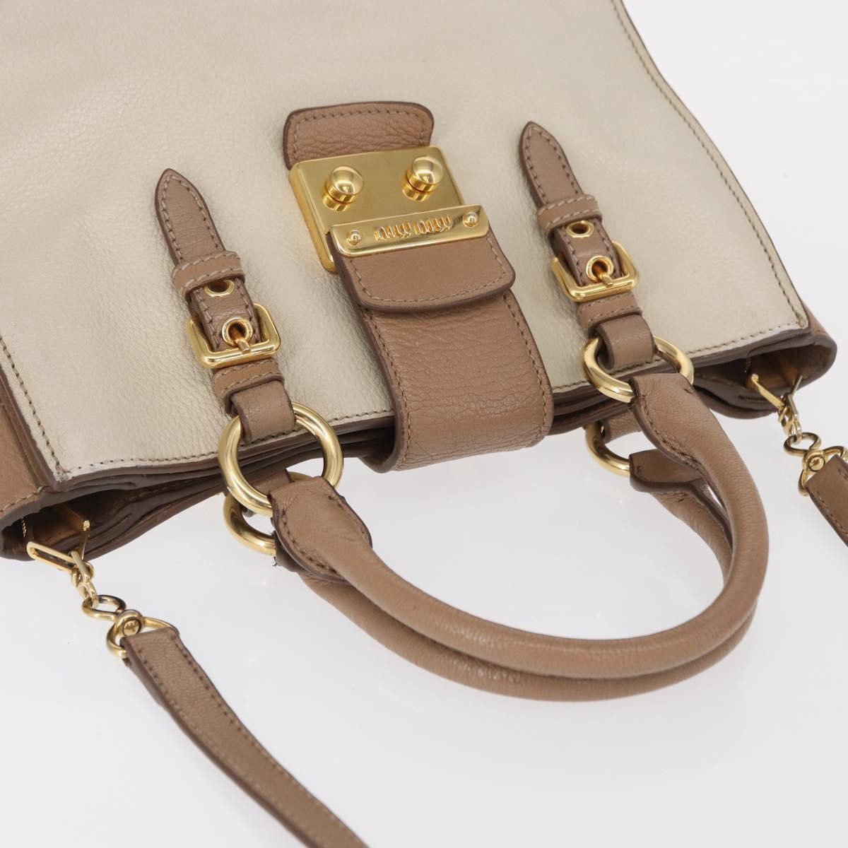 Miu Miu Madras Convertible Lock Tote Leather Beige Leather Handbag (Pre-Owned)