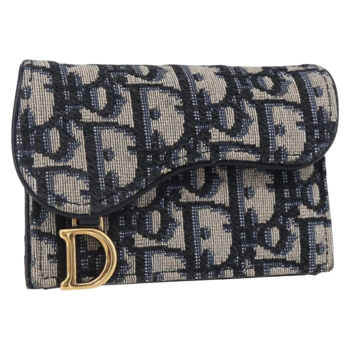 Christian Dior Saddle Card Case Oblique Canvas Navy Canvas Card Holders Accessory (Pre-Owned)