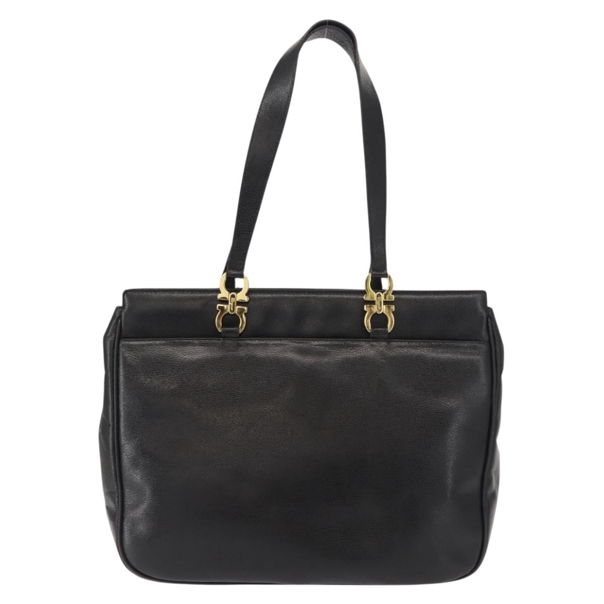 Salvatore Ferragamo Gancini Tote Leather Black Leather Tote Bag Bag (Pre-Owned)