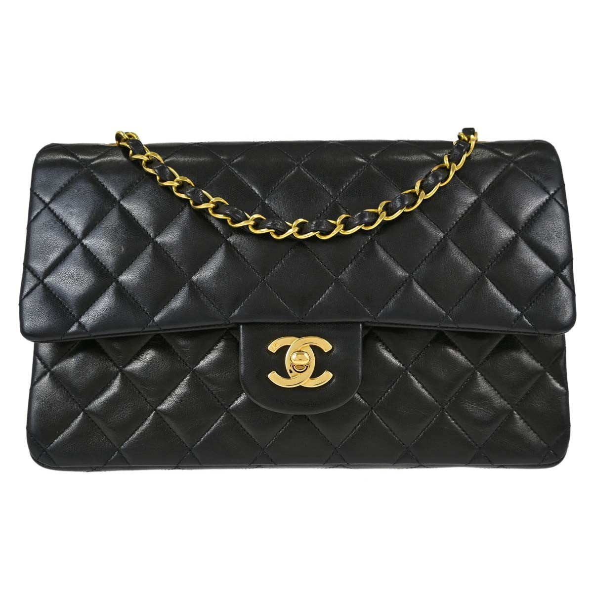 Chanel Vintage Classic Single Flap Quilted Lambskin Black Leather Shoulder Bag Bag (Pre-Owned)