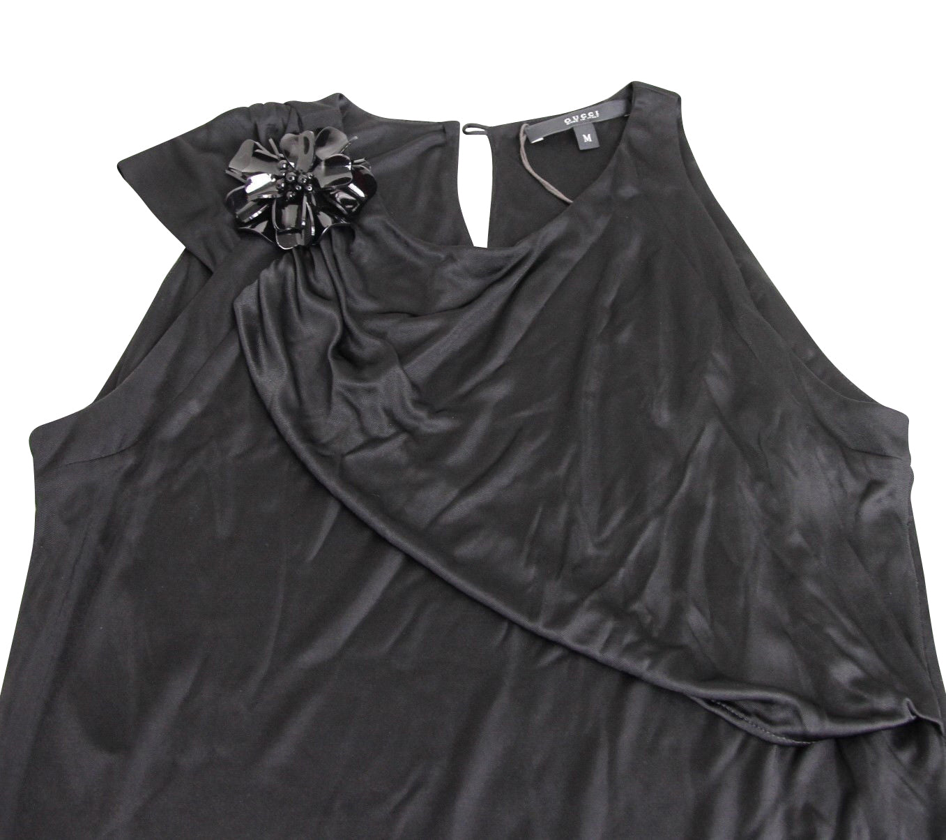 Gucci Women's Black Rayon Medium Dress With Flower Brooch