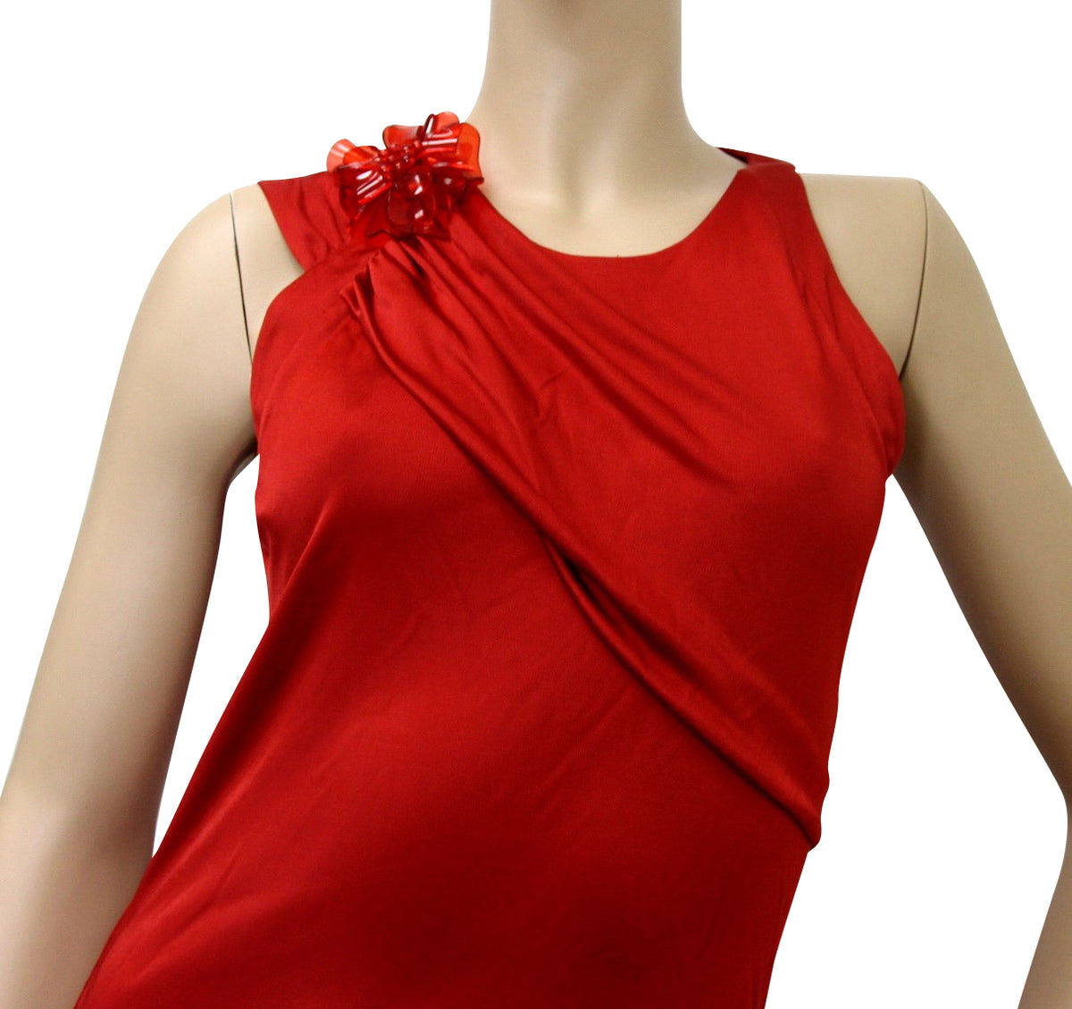 Gucci Women's Red Rayon Dress With Flower Brooch