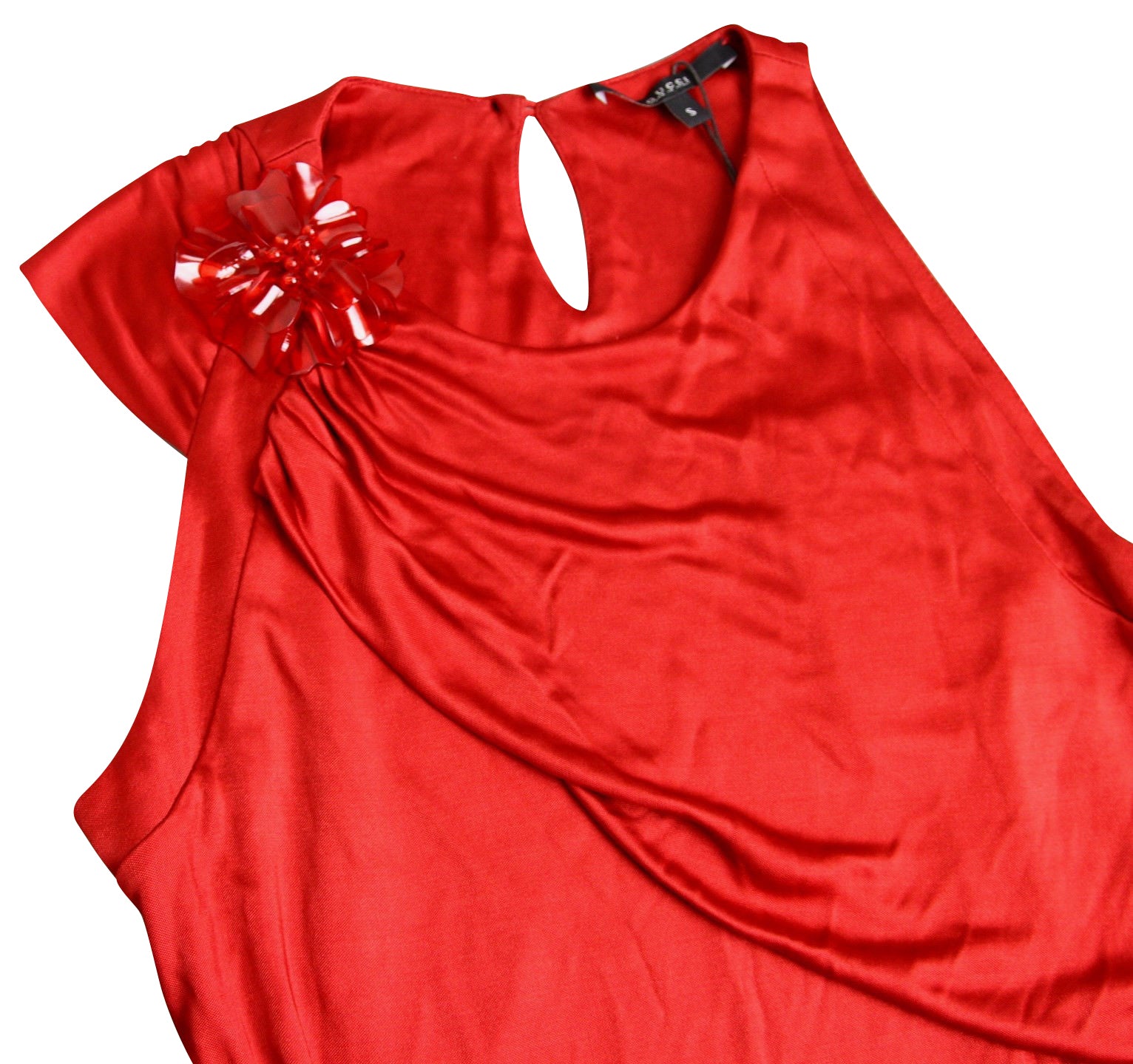 Gucci Women's Red Rayon Dress With Flower Brooch