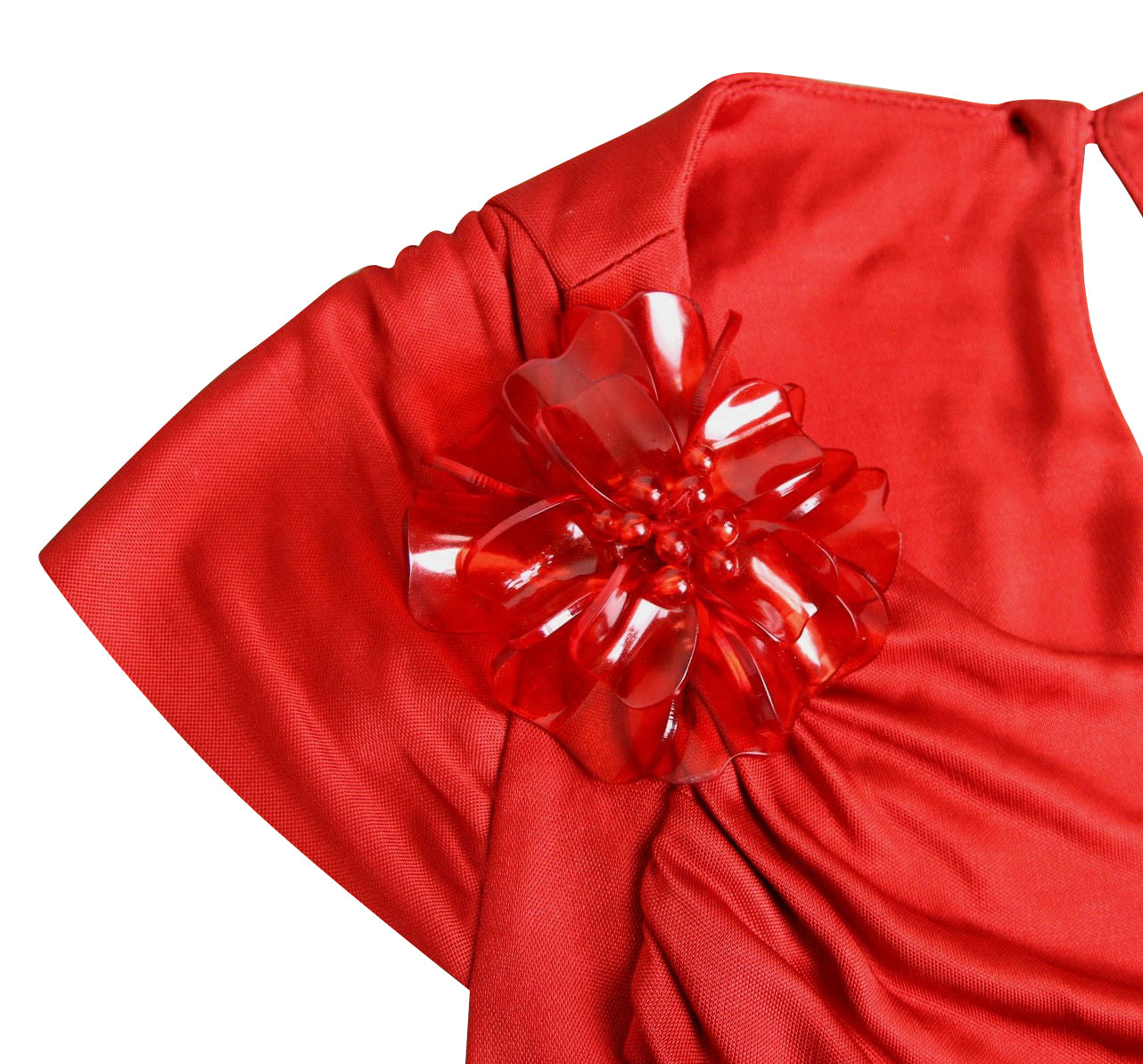 Gucci Women's Red Rayon Dress With Flower Brooch