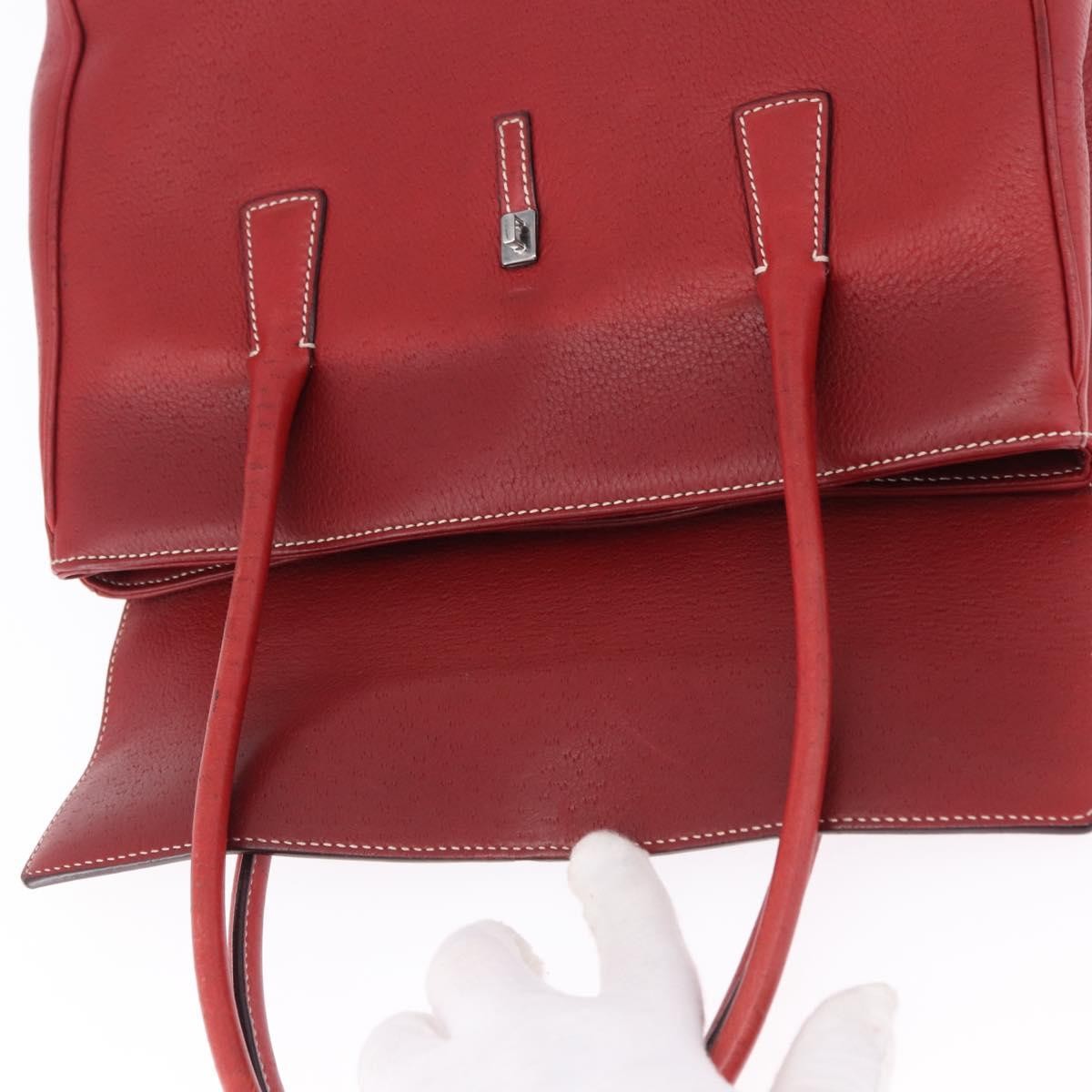 Salvatore Ferragamo Gancini Top Handle Leather Red Leather Handbag (Pre-Owned)