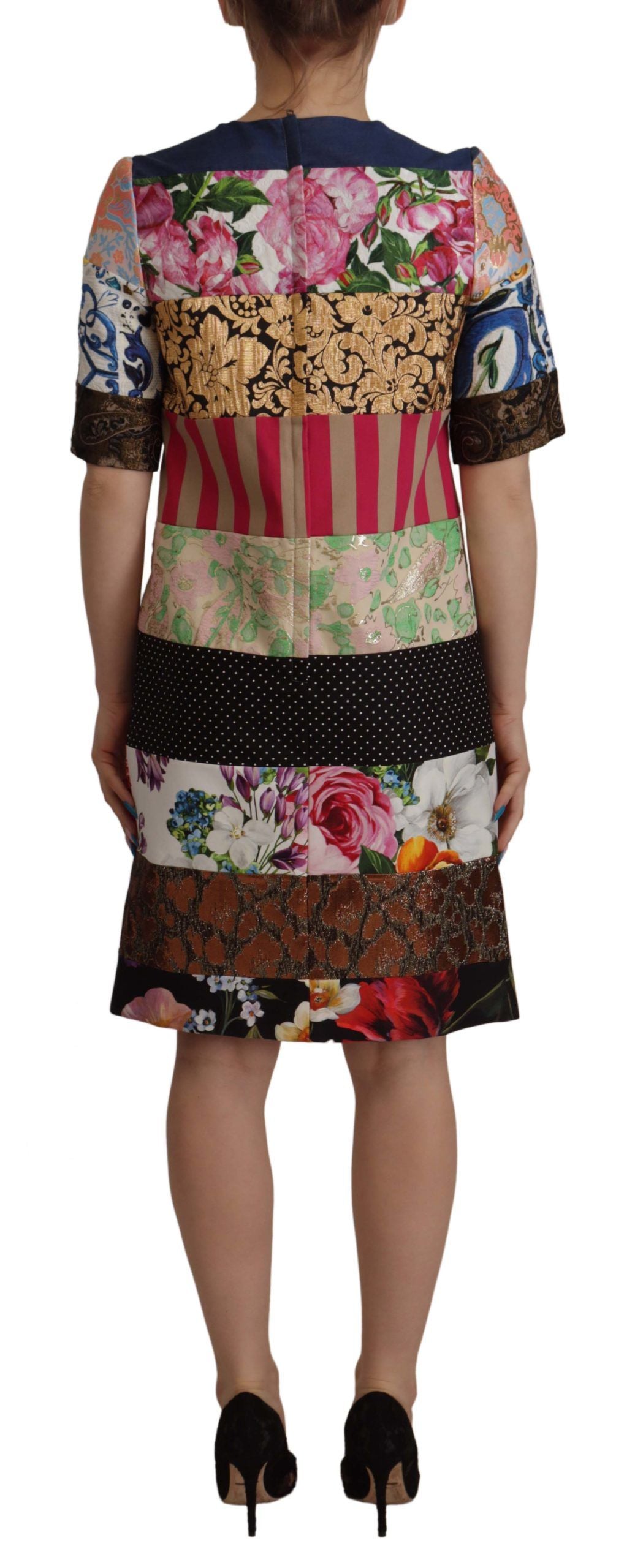 Dolce & Gabbana Multicolor Pachwork Floral Sheath Jaquard Mini Gown Women's Dress