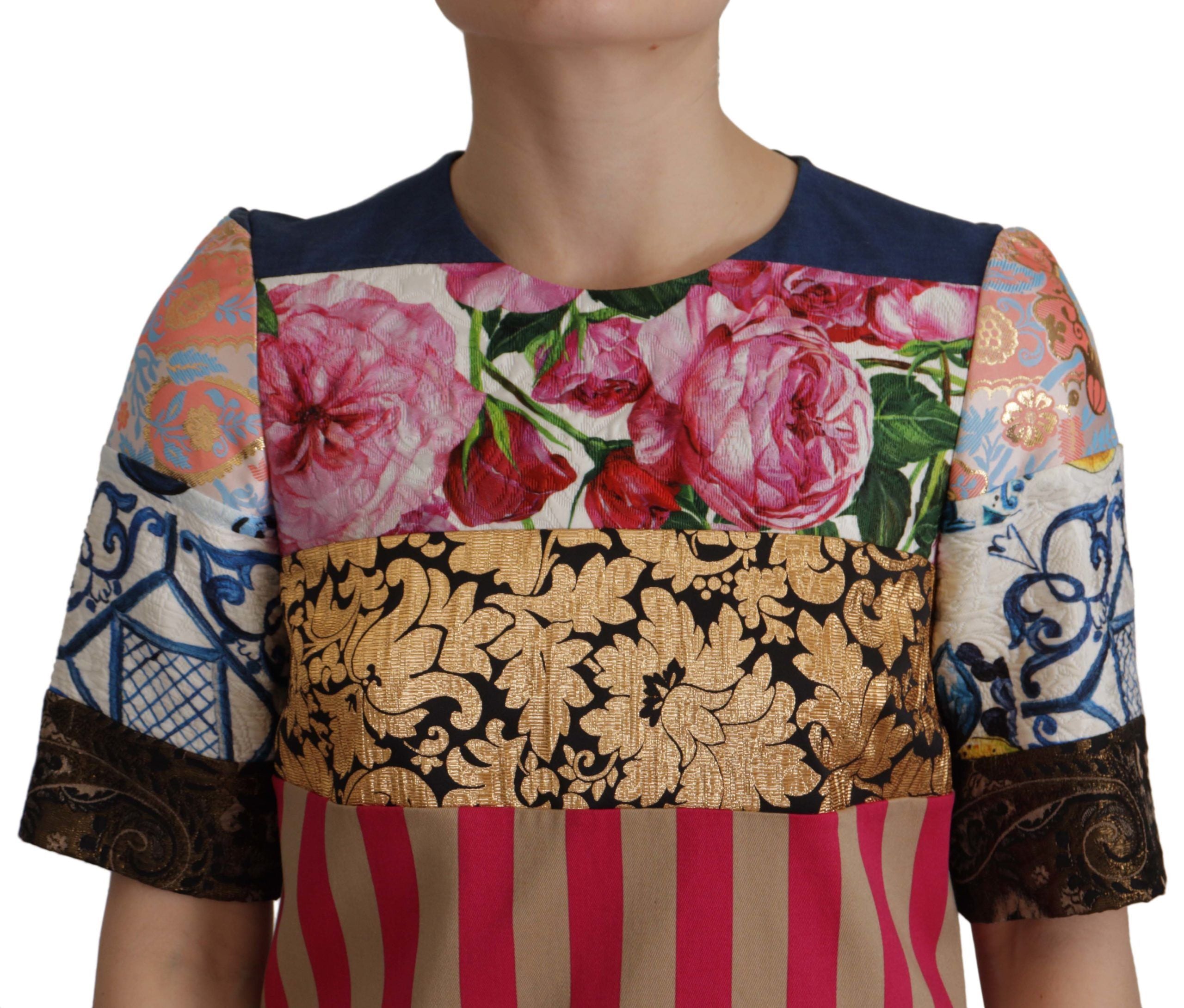 Dolce & Gabbana Multicolor Pachwork Floral Sheath Jaquard Mini Gown Women's Dress
