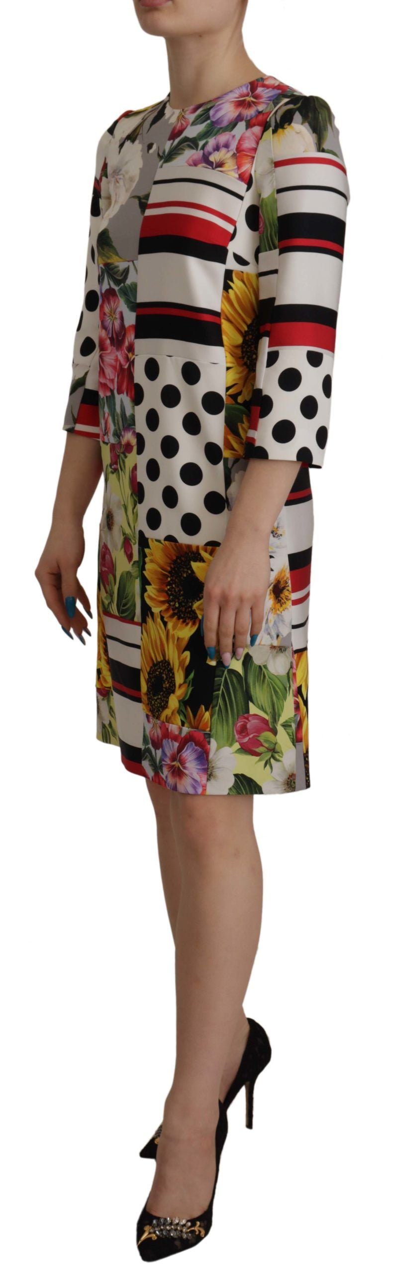 Dolce & Gabbana Multicolor Charmeuse Floral Sheath Jaquard Pachwork Women's Dress