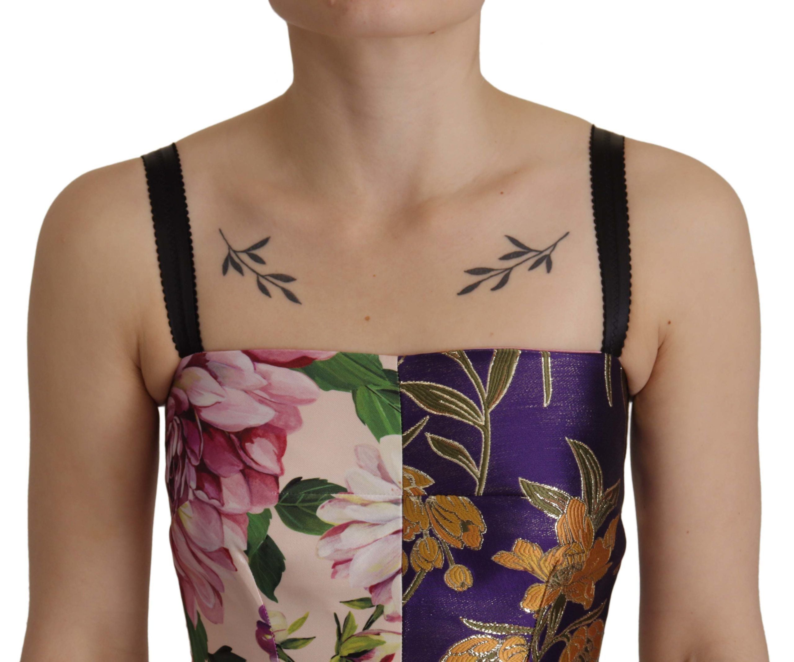 Dolce & Gabbana Dress Midi Patchwork Floral Jaquard Women's Silk