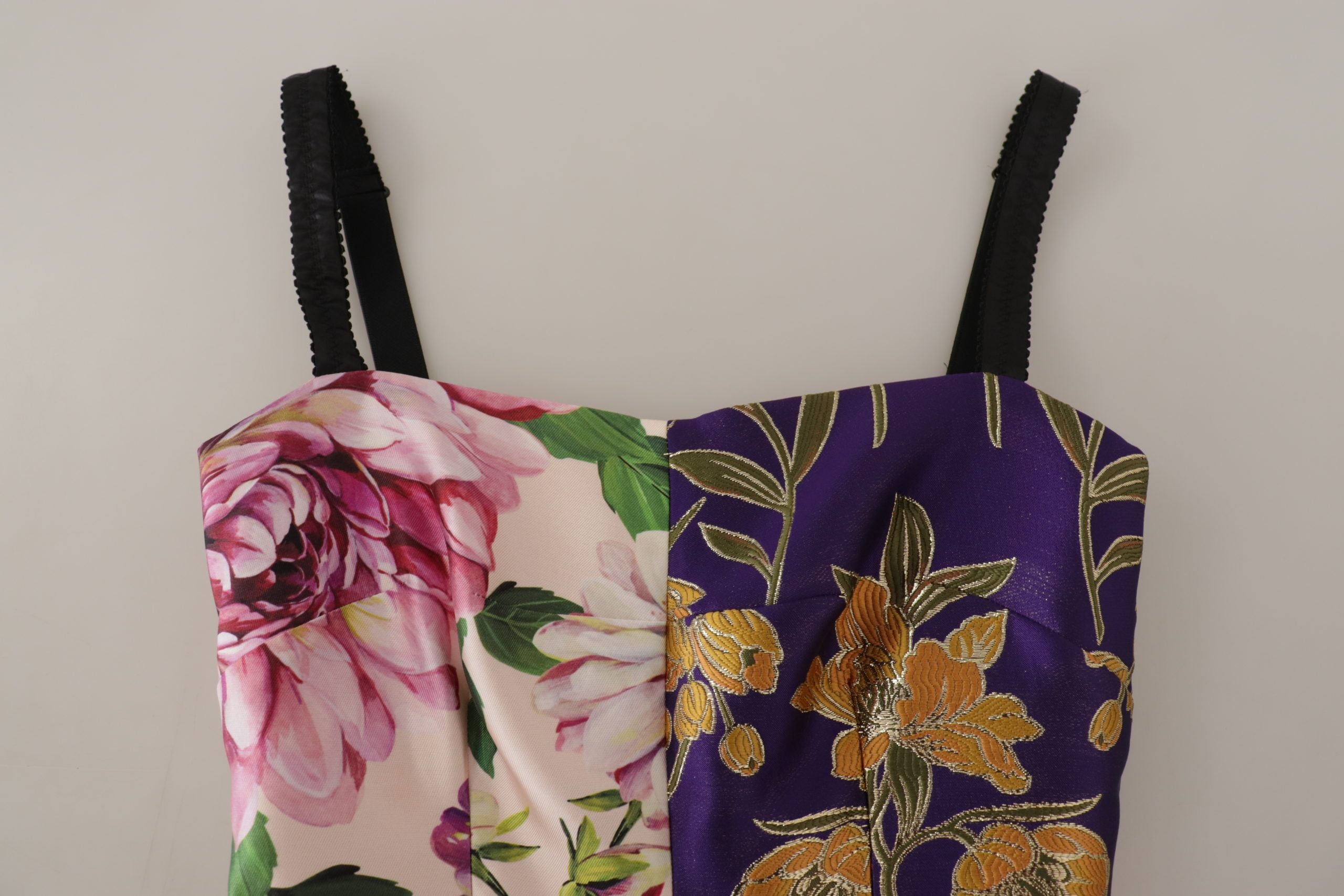 Dolce & Gabbana Dress Midi Patchwork Floral Jaquard Women's Silk