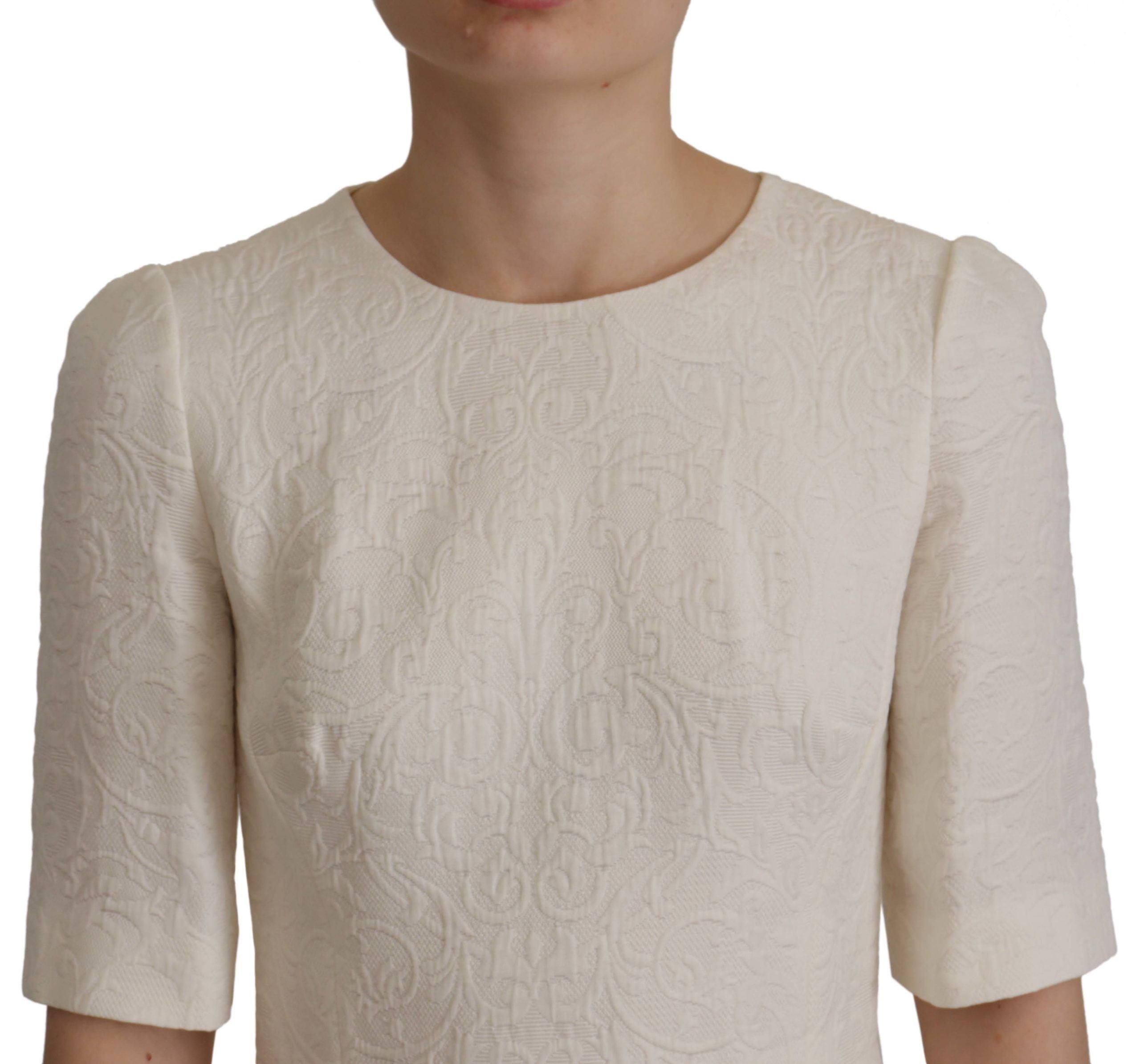 Dolce & Gabbana White Jaquard Midi Floral Sheath Brocade Women's Dress