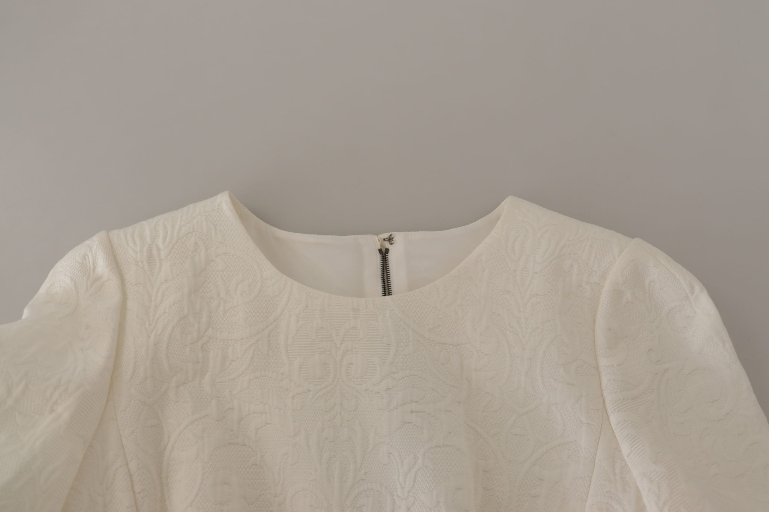 Dolce & Gabbana White Jaquard Midi Floral Sheath Brocade Women's Dress