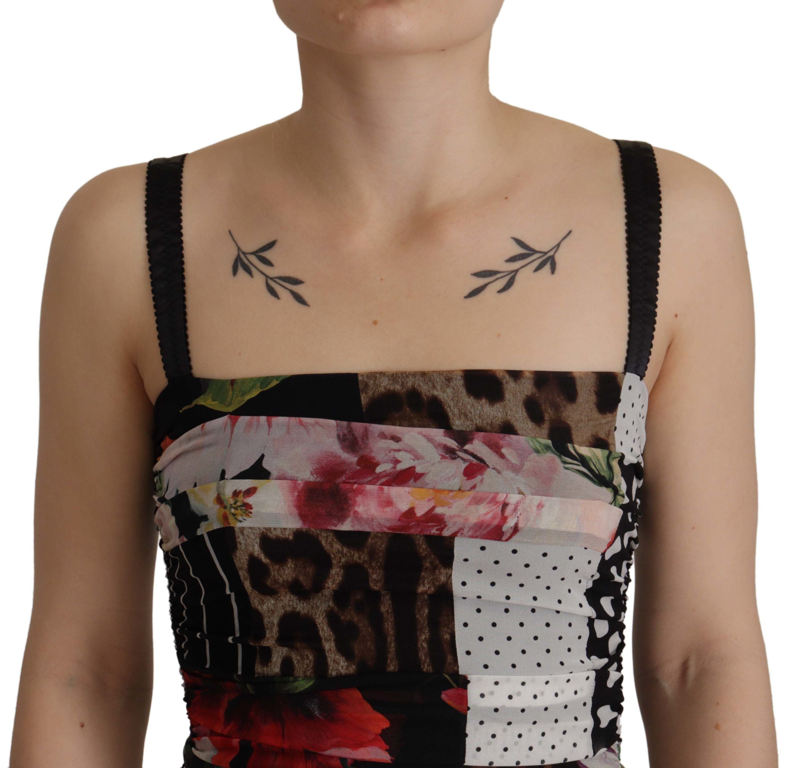 Dolce & Gabbana Multicolor Pachwork Midi Floral Silk Leopard Bodycon Women's Dress