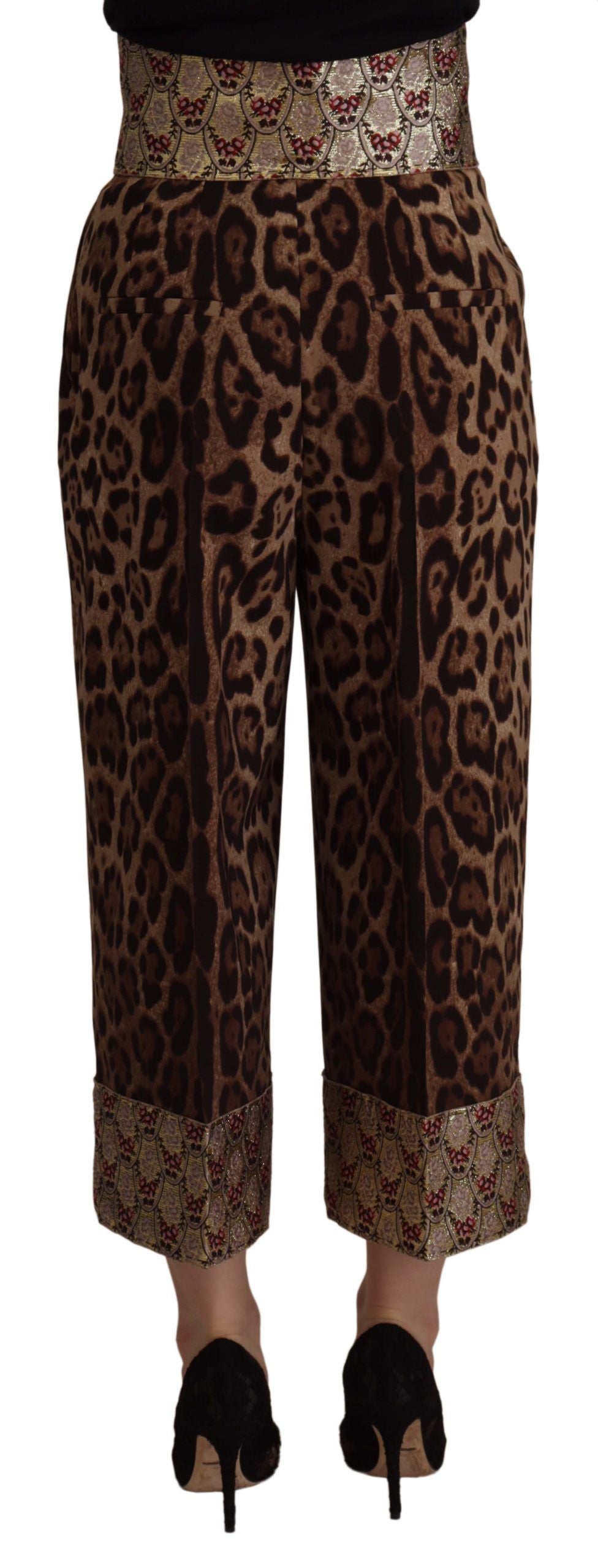 Dolce & Gabbana Brown Leopard Gold Jacquard High Waist Women's Pants