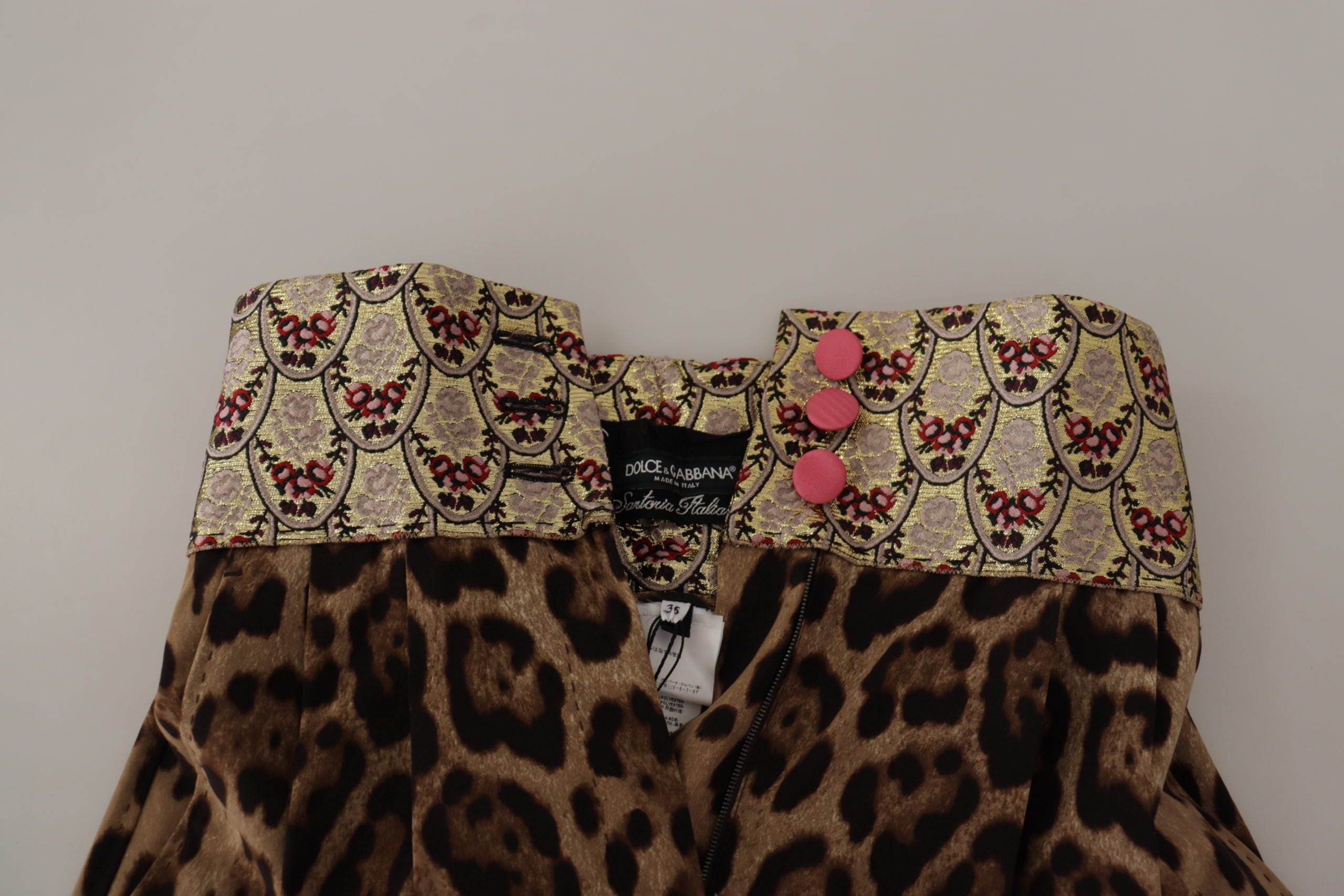 Dolce & Gabbana Brown Leopard Gold Jacquard High Waist Women's Pants