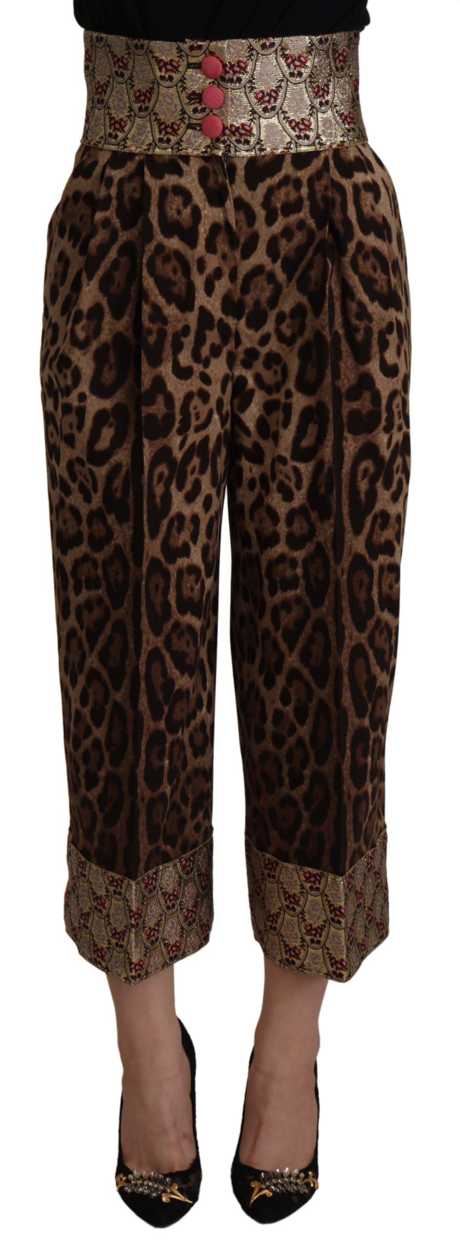 Dolce & Gabbana High Waist Cropped Leopard Jacquard Women's Pants