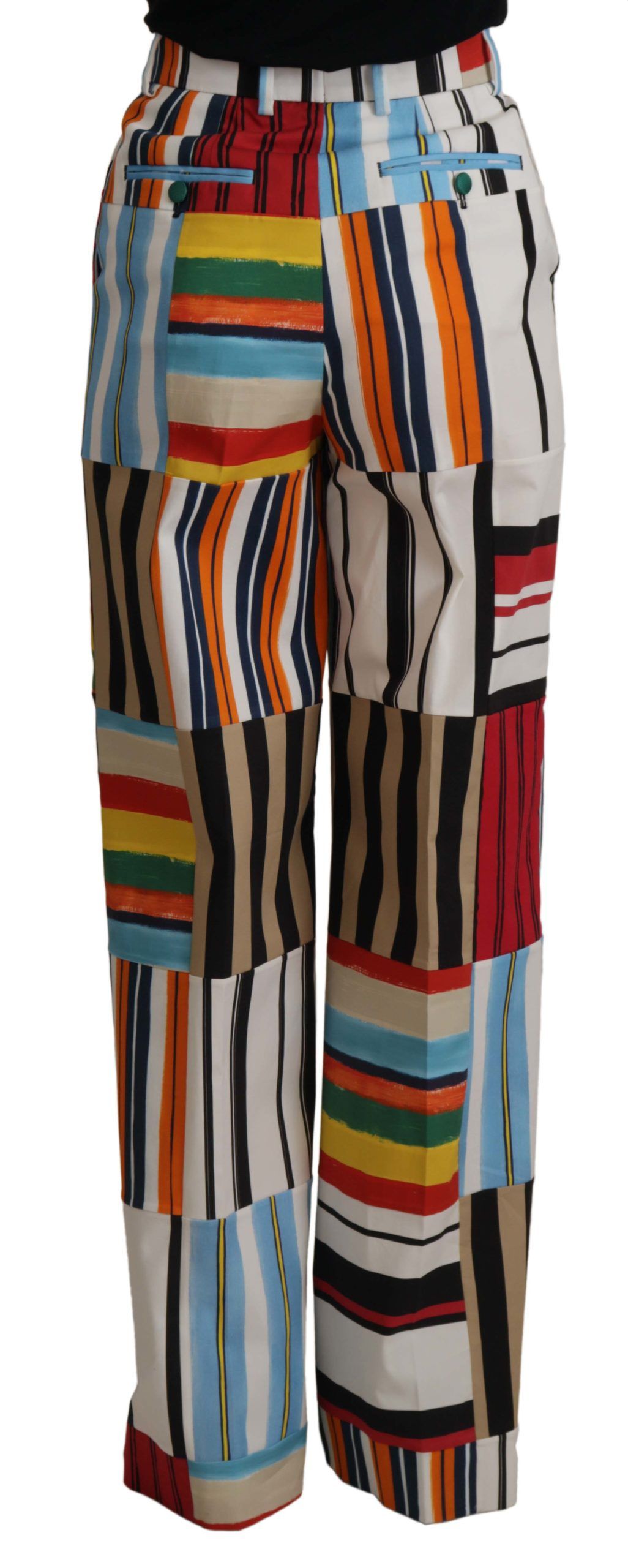 Dolce & Gabbana Multicolor Striped High Waist Cotton Women's Pants