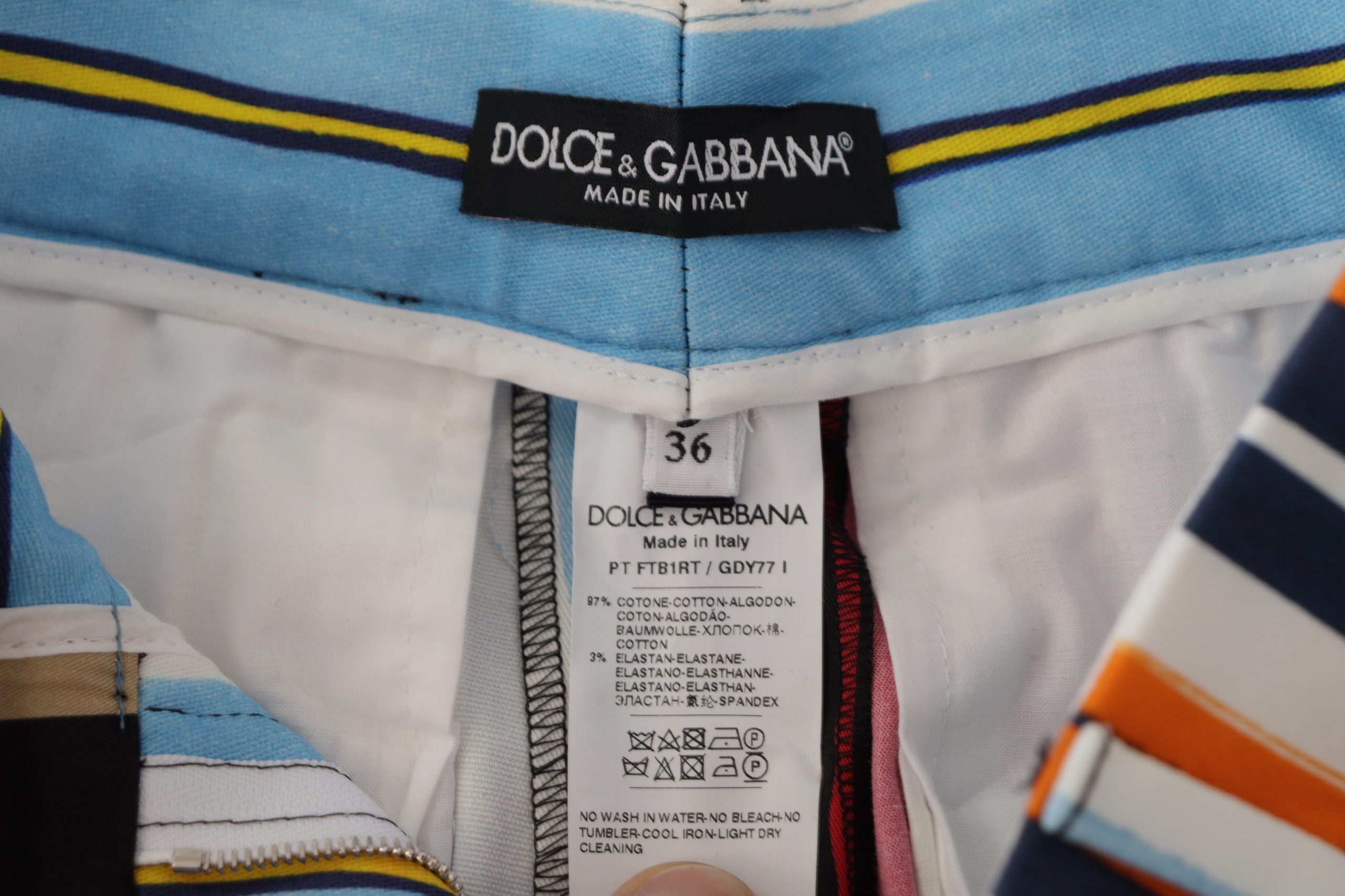 Dolce & Gabbana Multicolor Striped High Waist Cotton Women's Pants