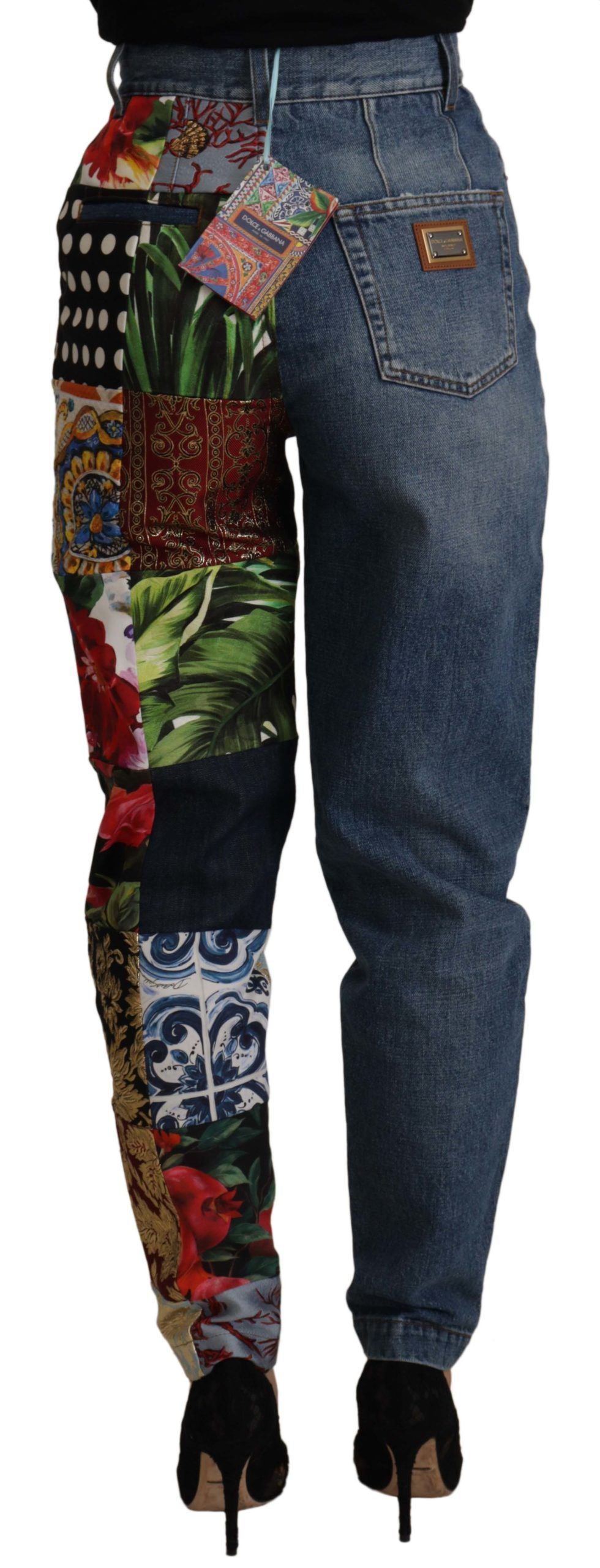 Dolce & Gabbana Blue Jeans Jacquard Majolica High Waist Women's Pants