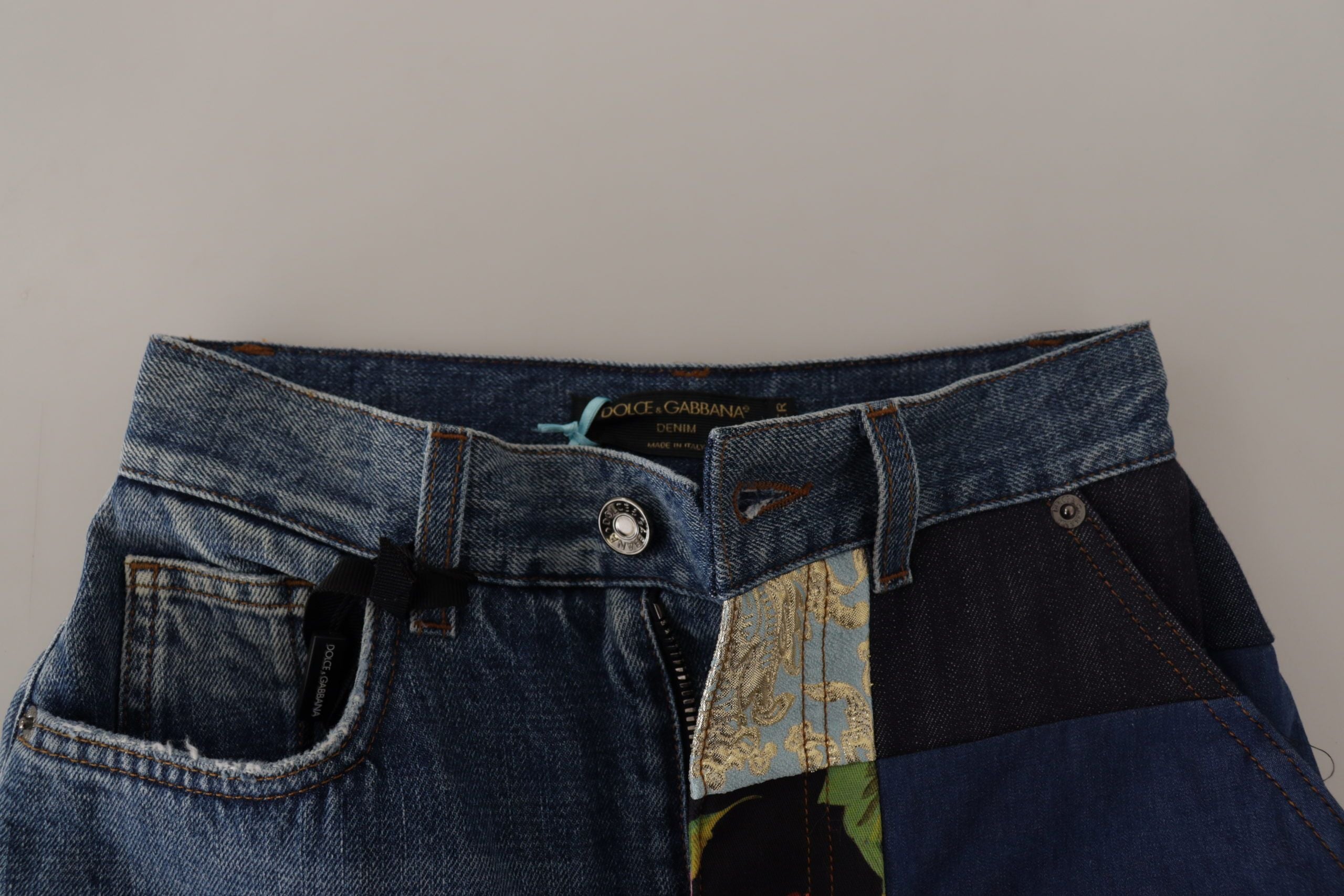 Dolce & Gabbana Blue Jeans Jacquard Majolica High Waist Women's Pants