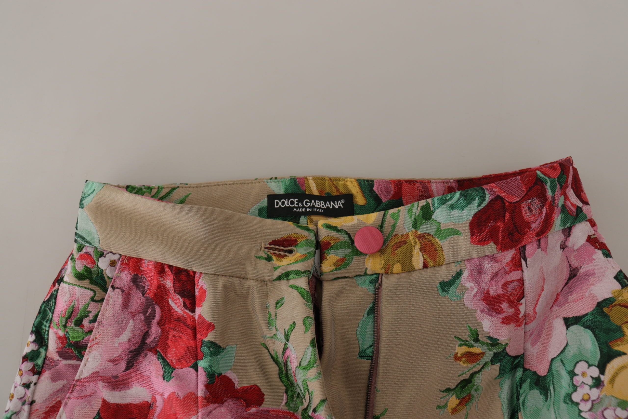Dolce & Gabbana Beige Floral Dress Formal High Waist Women's Pants