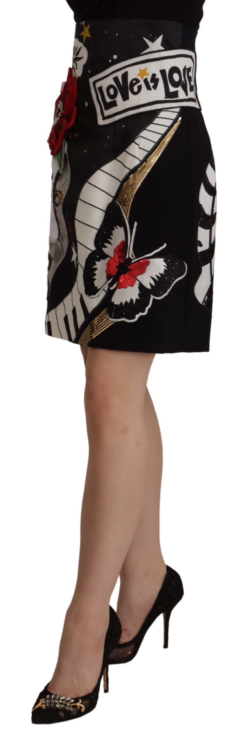 Dolce & Gabbana Black Love Clock Sequined Piano Women's Skirt