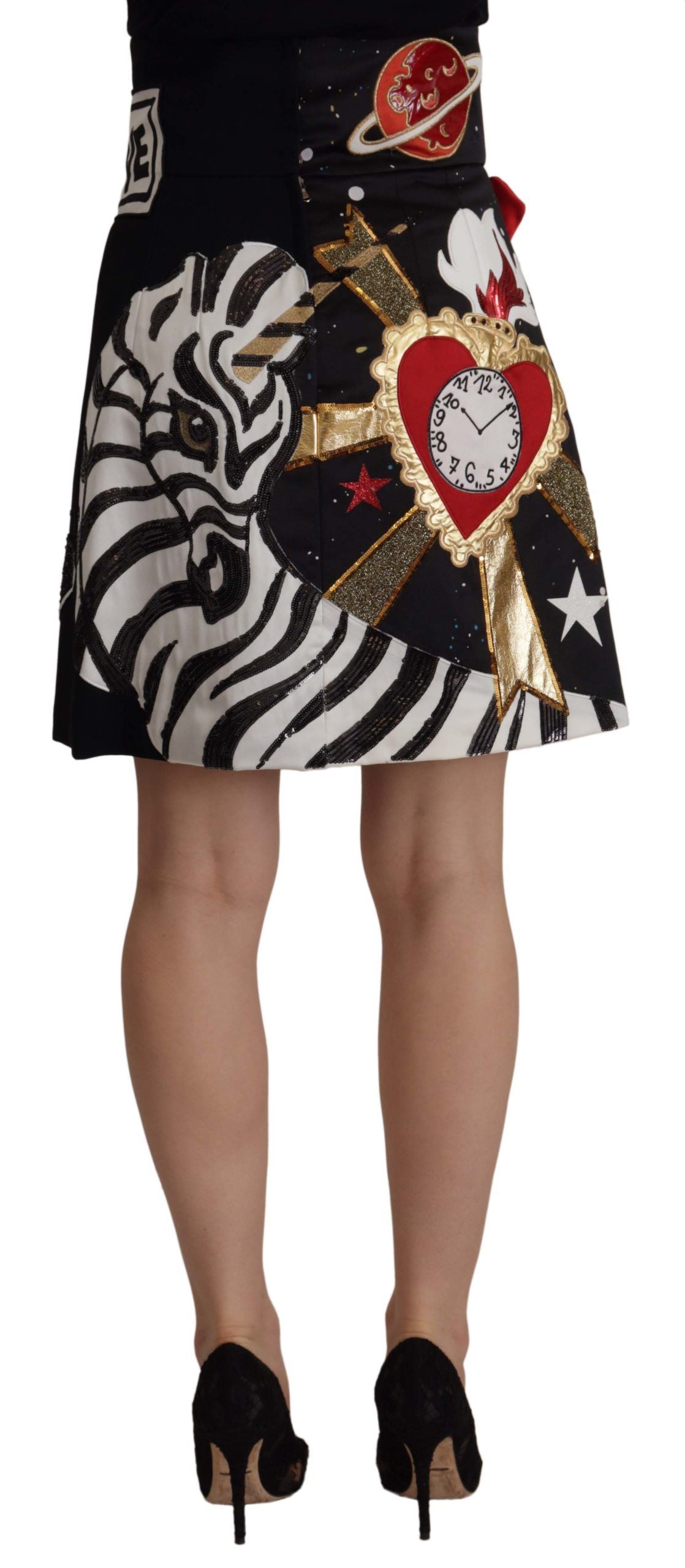 Dolce & Gabbana Black Love Clock Sequined Piano Women's Skirt