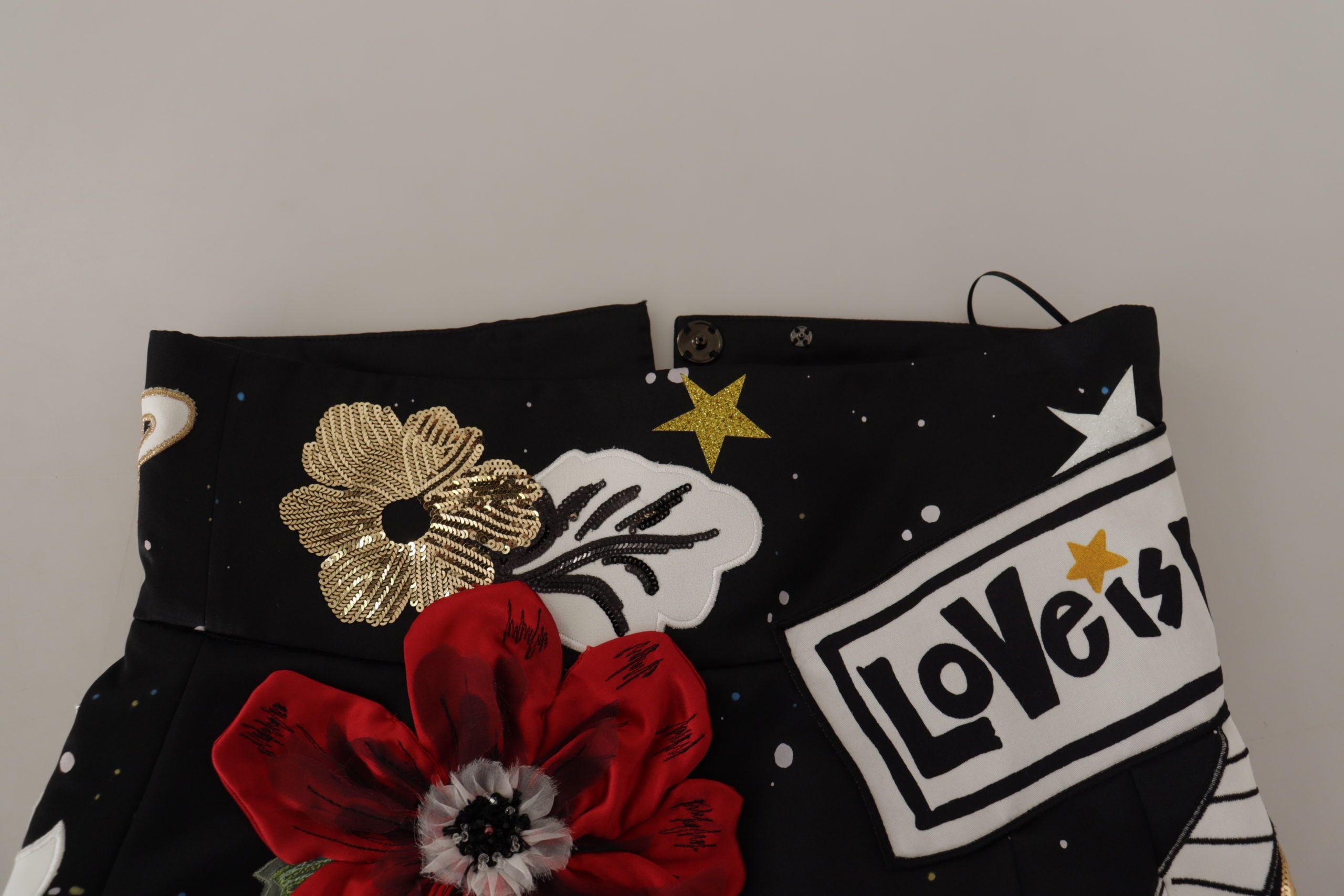 Dolce & Gabbana Black Love Clock Sequined Piano Women's Skirt