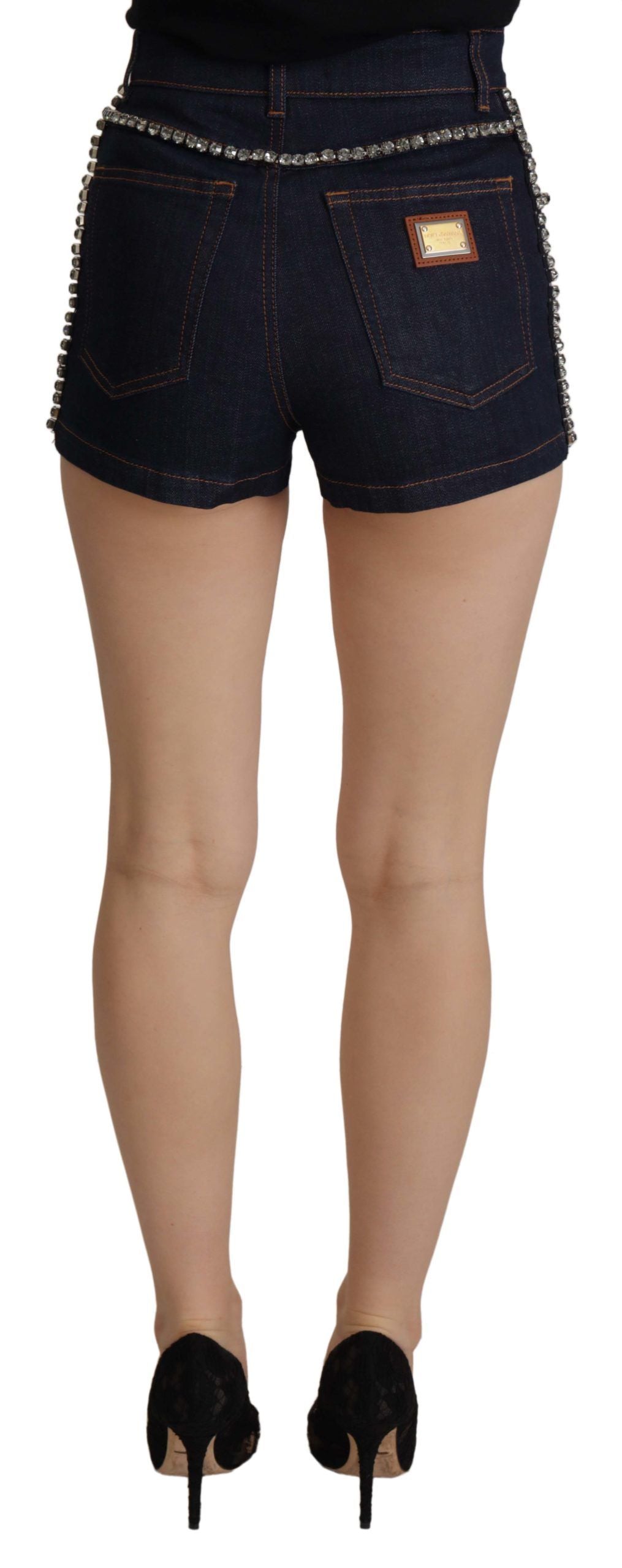 Dolce & Gabbana Blue Denim Stretch Crystal Hot Pants Women's Shorts