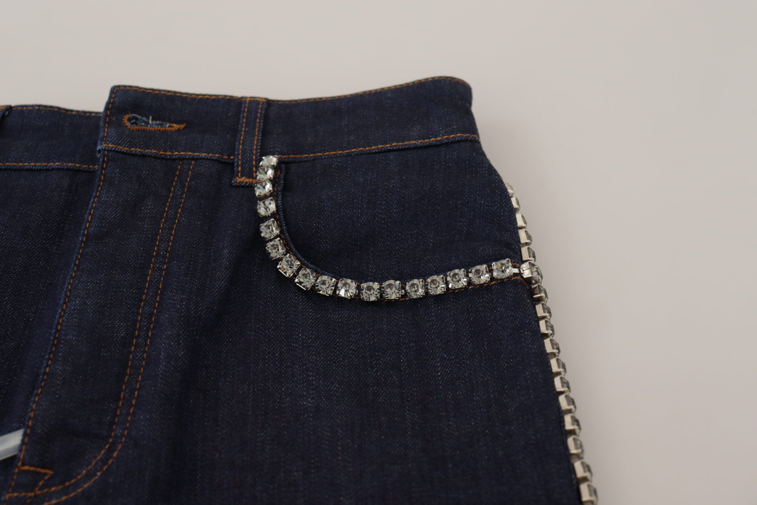 Dolce & Gabbana Blue Denim Stretch Crystal Hot Pants Women's Shorts