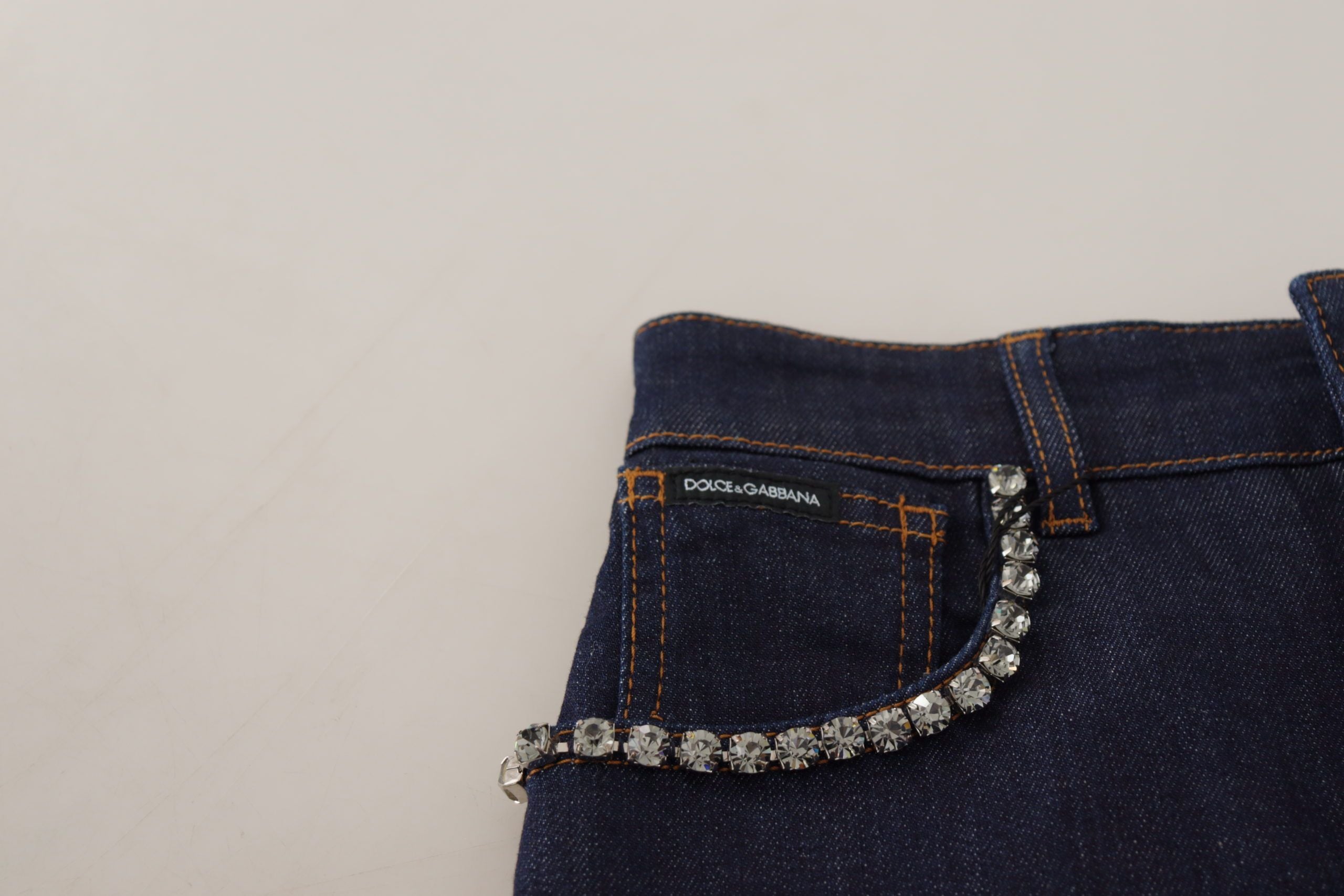 Dolce & Gabbana Blue Denim Stretch Crystal Hot Pants Women's Shorts
