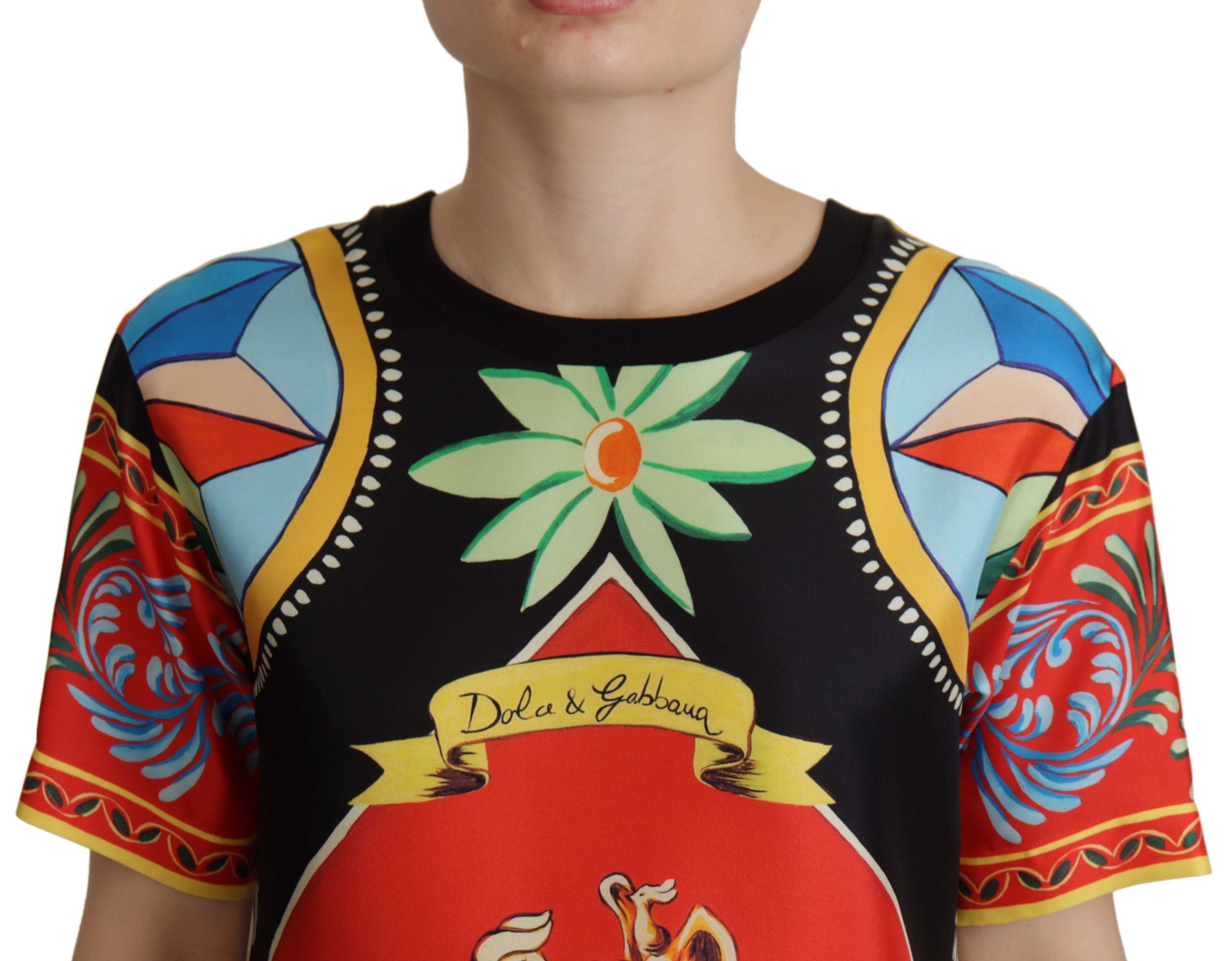 Dolce & Gabbana Multicolor Soldier Carretto Silk Top Women's T-shirt
