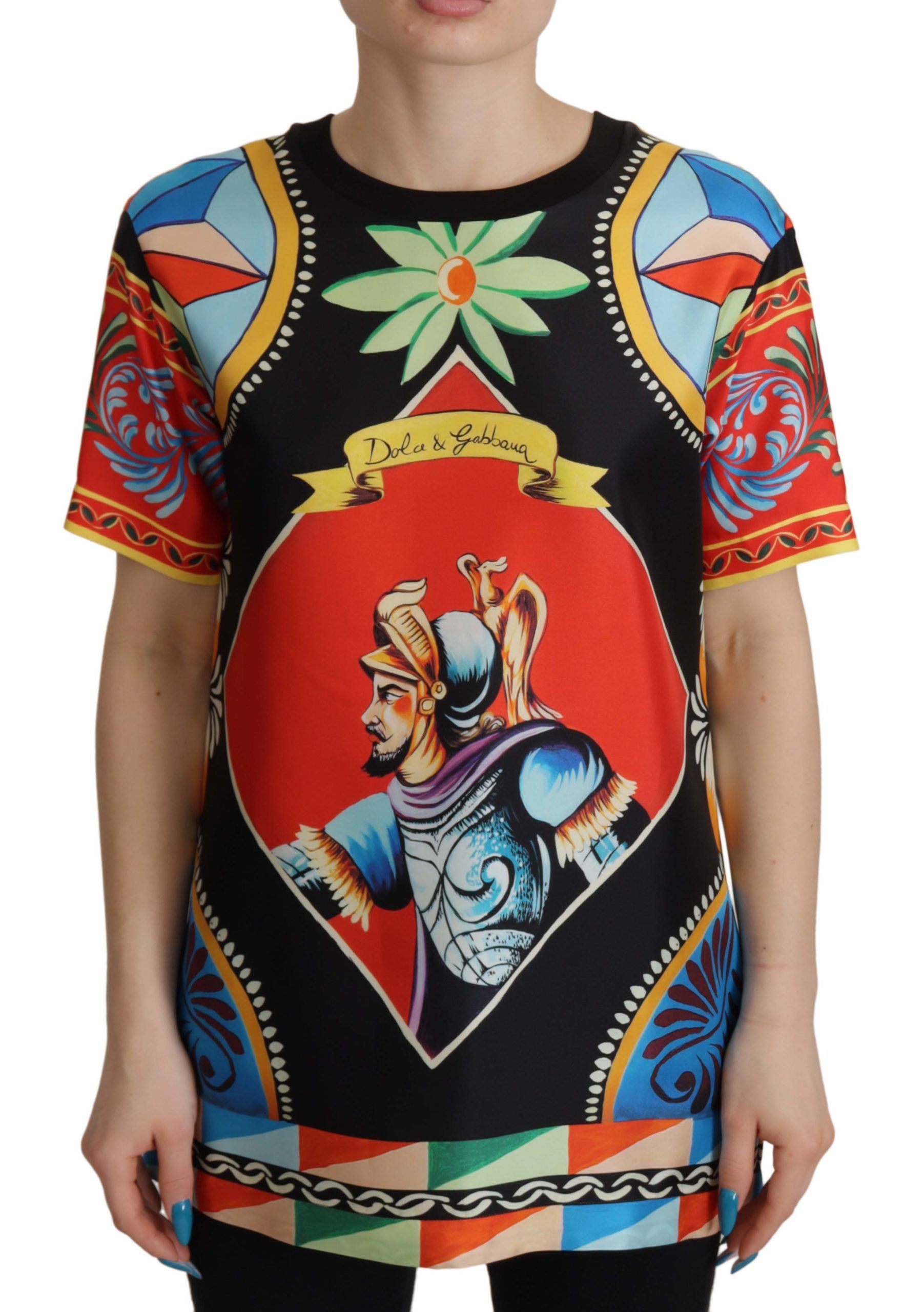 Dolce & Gabbana Multicolor Soldier Carretto Silk Top Women's T-shirt