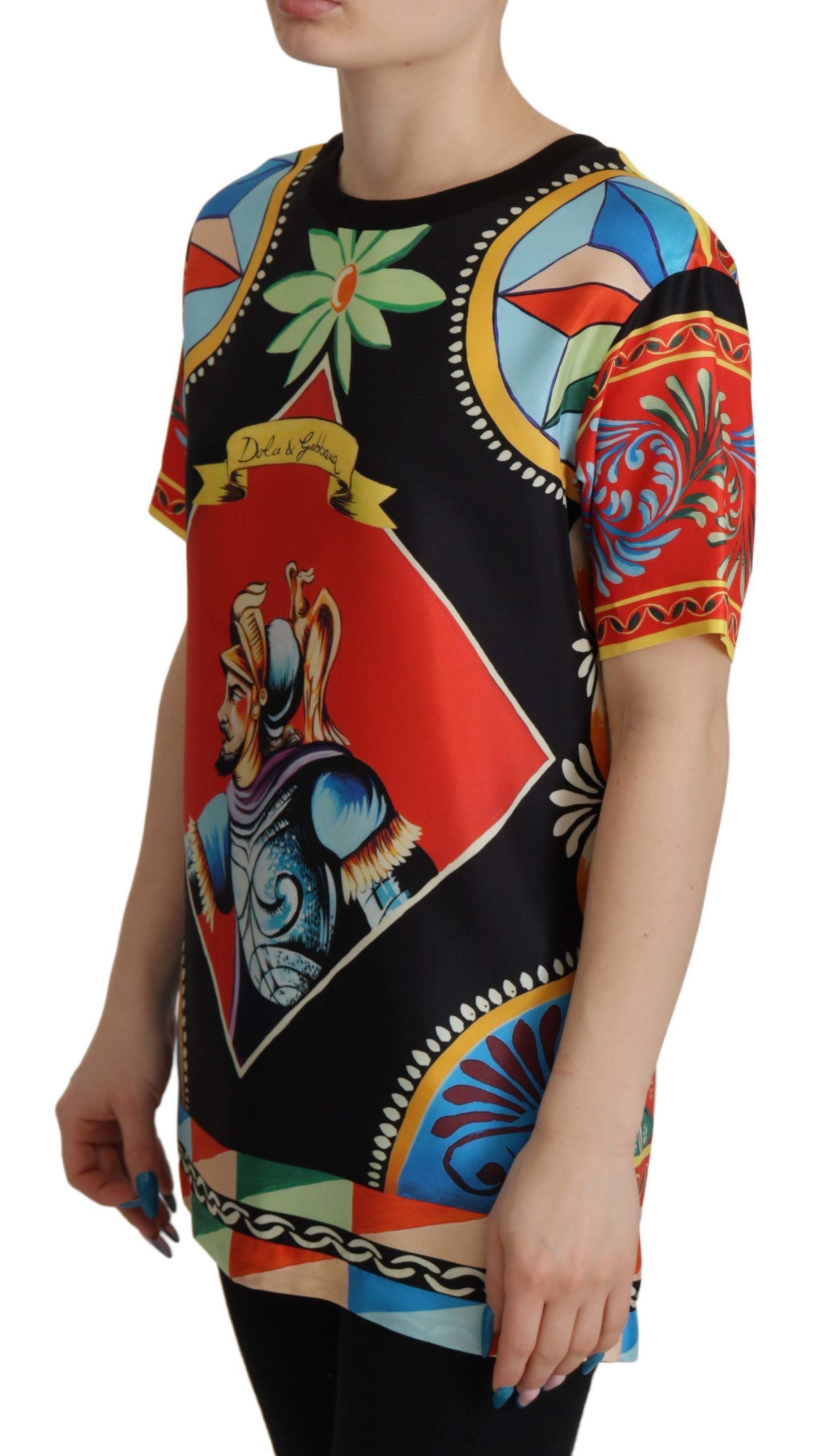 Dolce & Gabbana Multicolor Soldier Carretto Silk Top Women's T-shirt