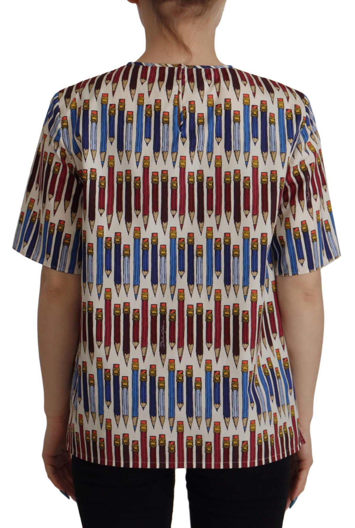 Dolce & Gabbana White Pencil Print Cotton T-shirt Women's Blouse