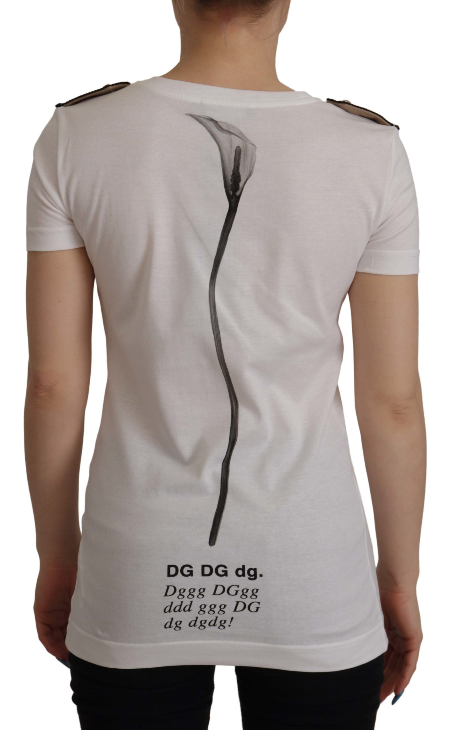 Dolce & Gabbana White Black Roses Crewneck Cotton Women's T-shirt