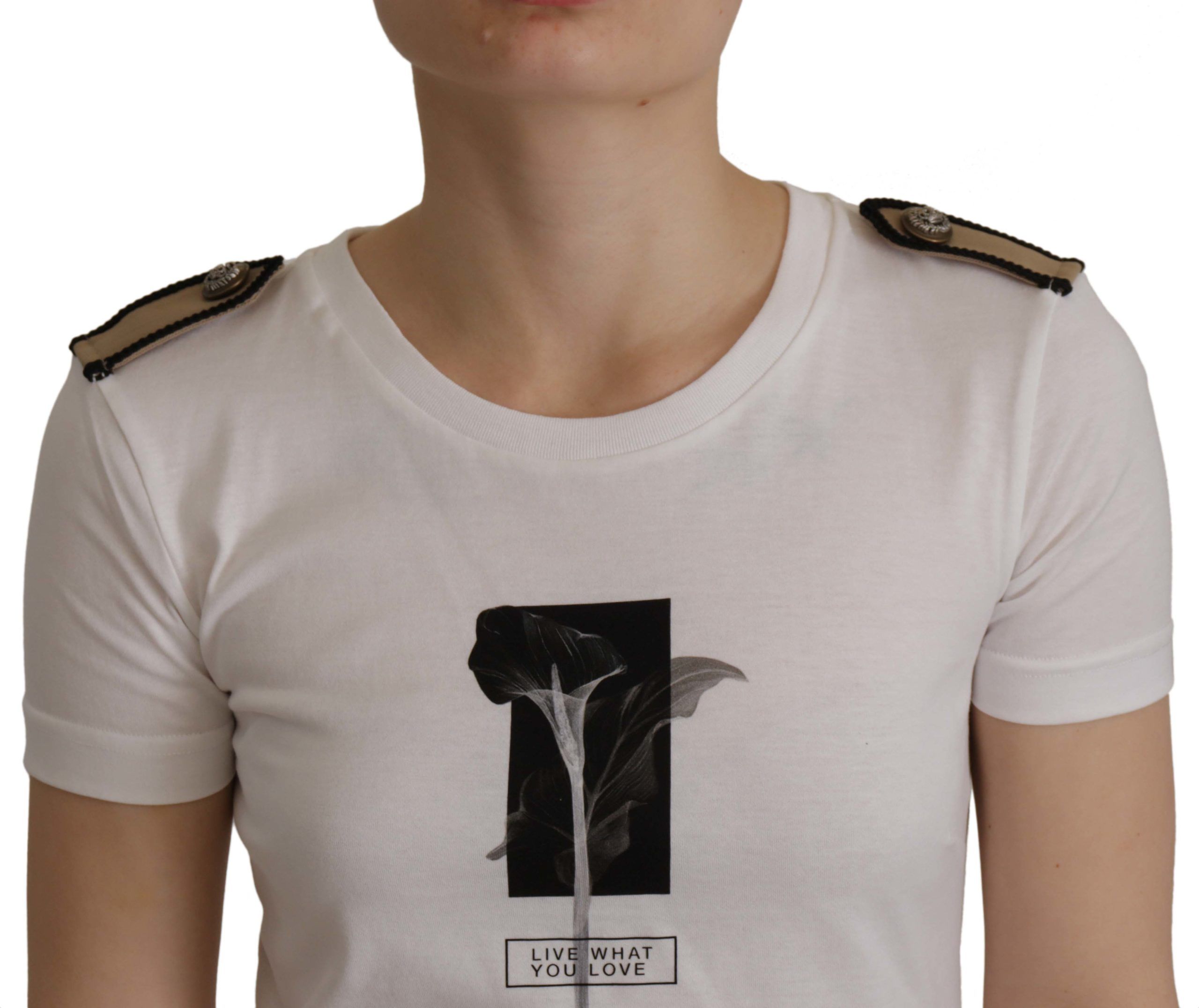 Dolce & Gabbana White Black Roses Crewneck Cotton Women's T-shirt
