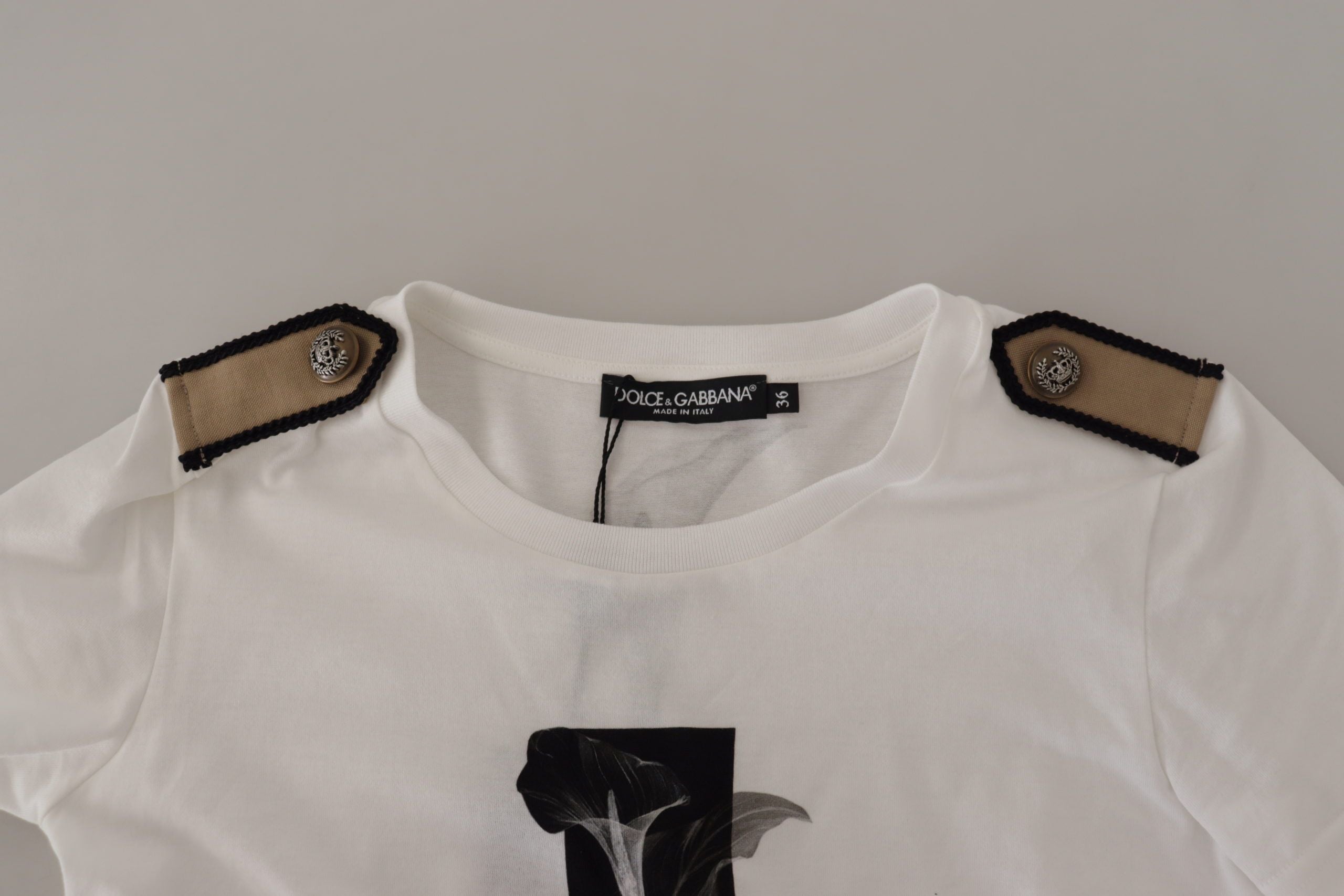 Dolce & Gabbana White Black Roses Crewneck Cotton Women's T-shirt