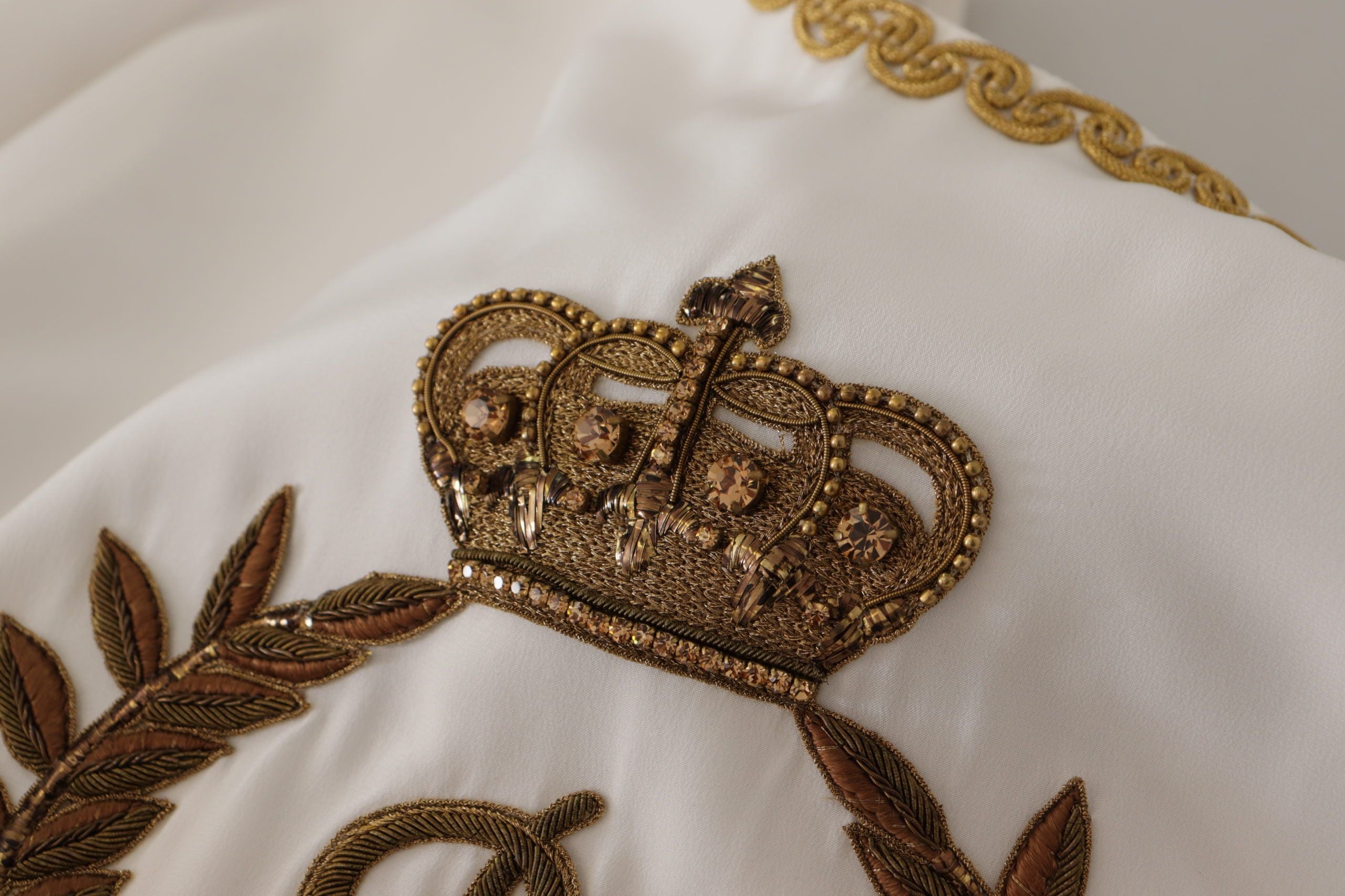 Dolce & Gabbana White Silk Gold DG Crown Crystal Blouse Women's Top