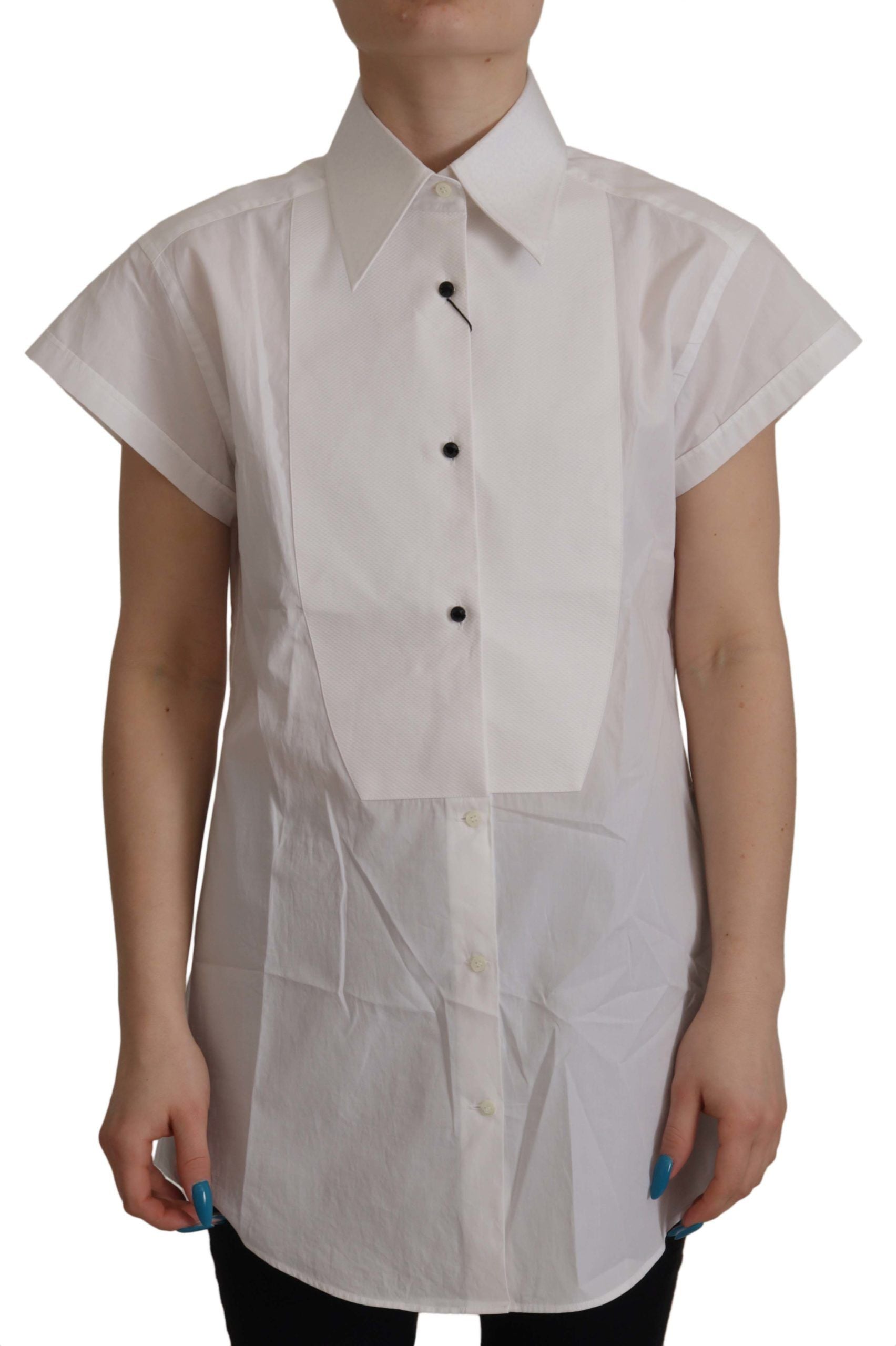 Dolce & Gabbana Elegant Sleeveless Tuxedo Blouse with Crystal Women's Buttons