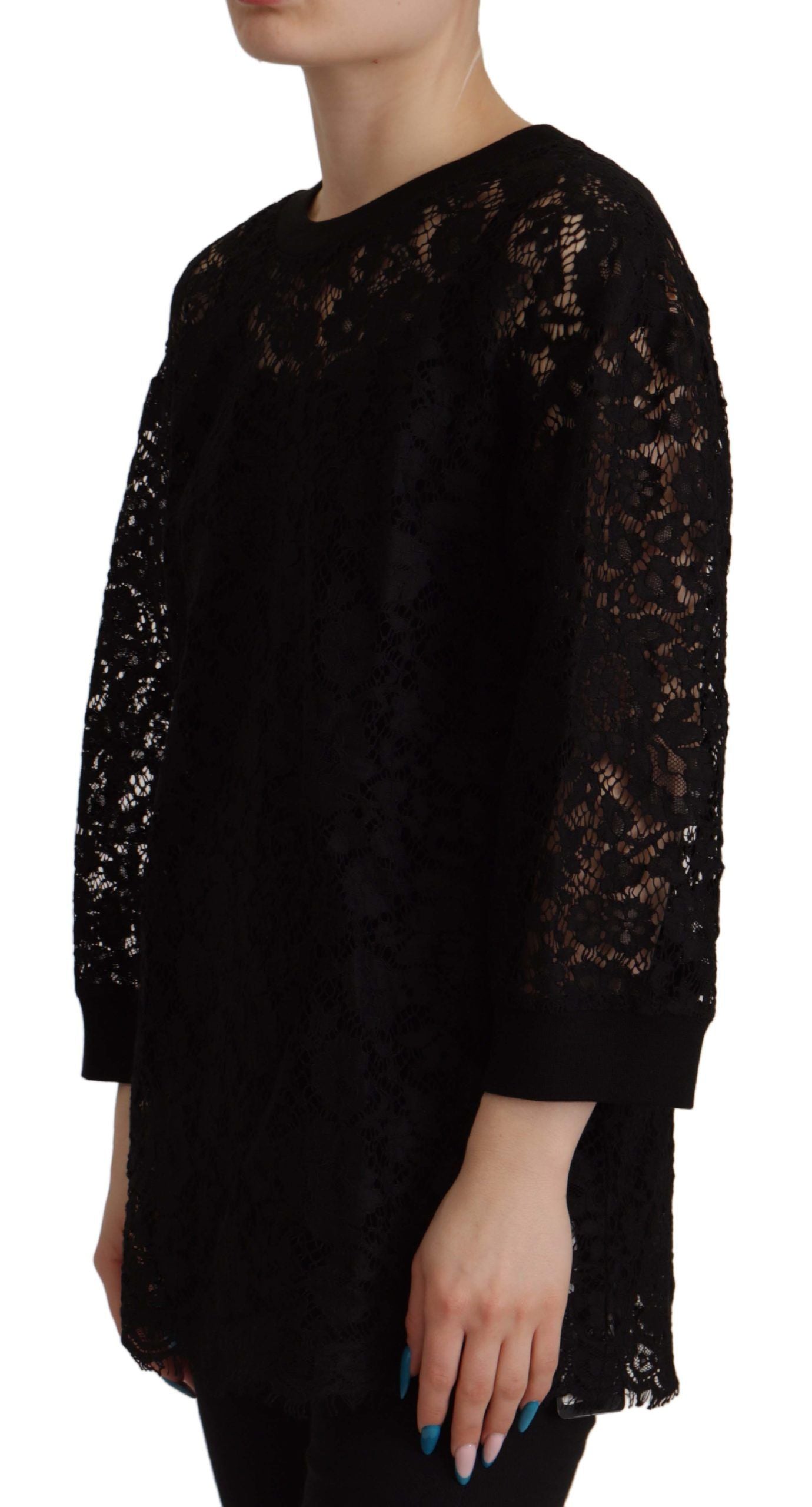 Dolce & Gabbana Black Floral Lace Pullover Sicily Women's Blouse
