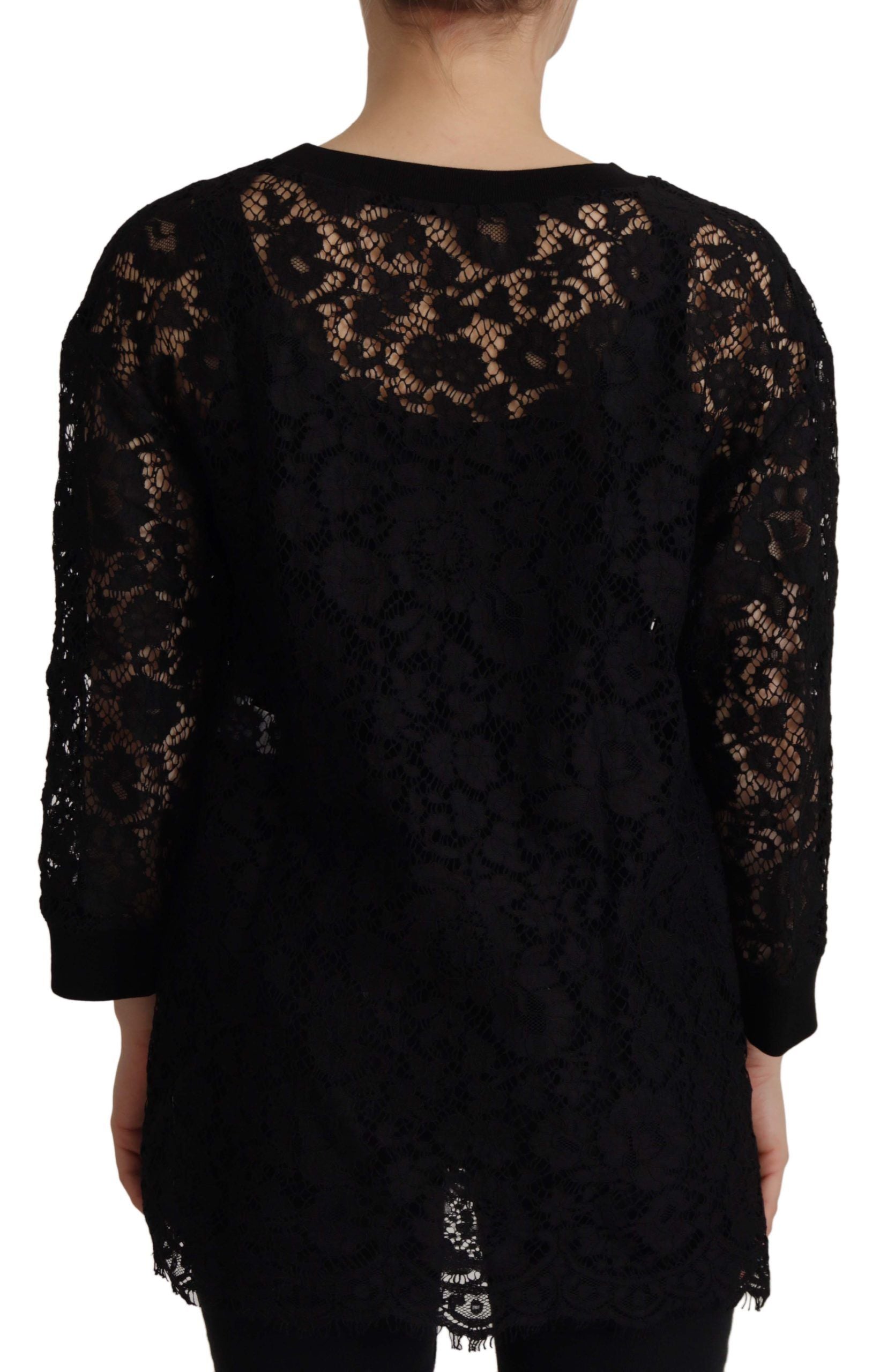 Dolce & Gabbana Black Floral Lace Pullover Sicily Women's Blouse