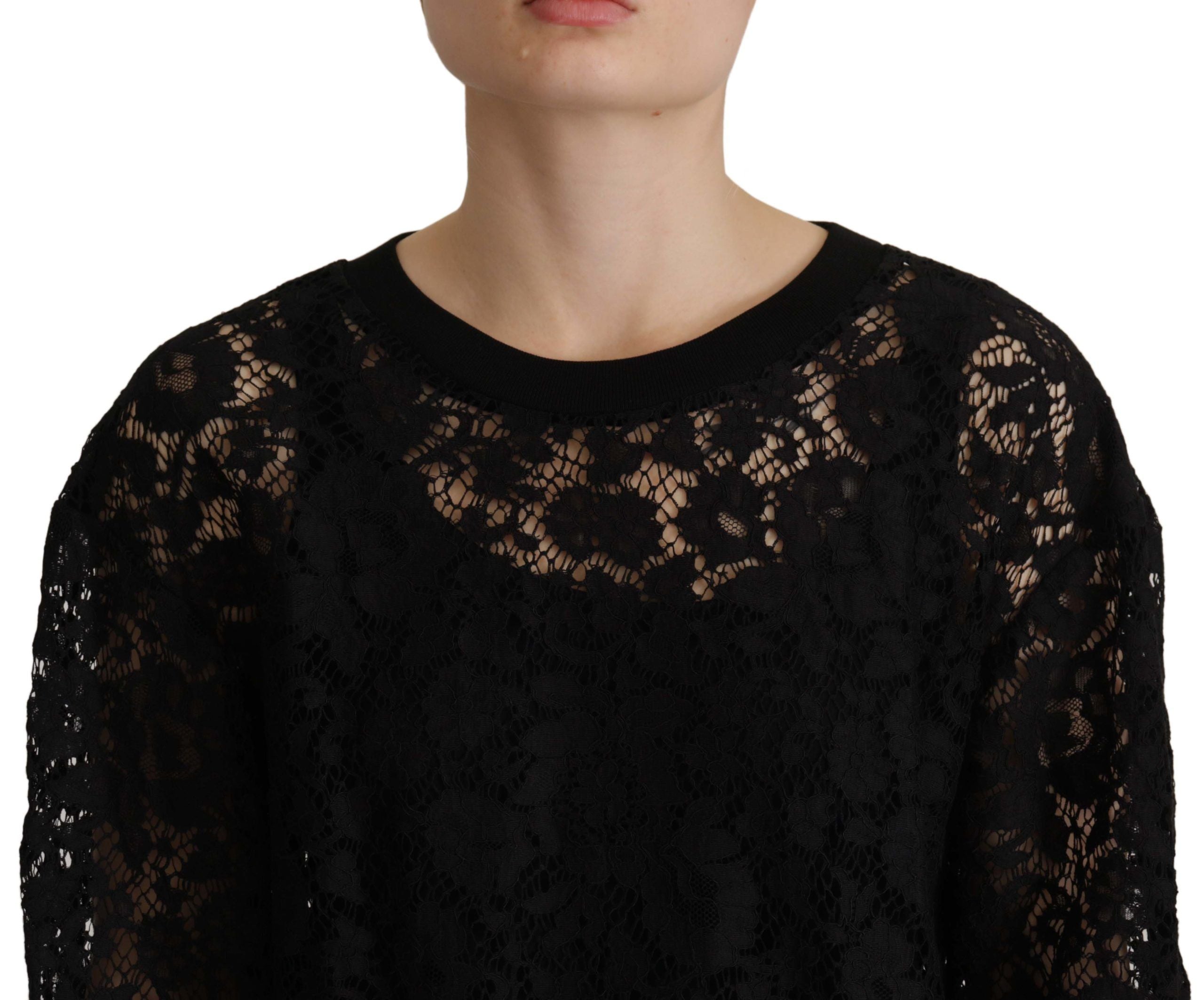 Dolce & Gabbana Black Floral Lace Pullover Sicily Women's Blouse