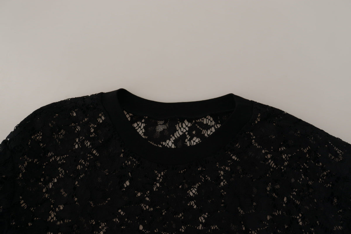 Dolce & Gabbana Black Floral Lace Pullover Sicily Women's Blouse