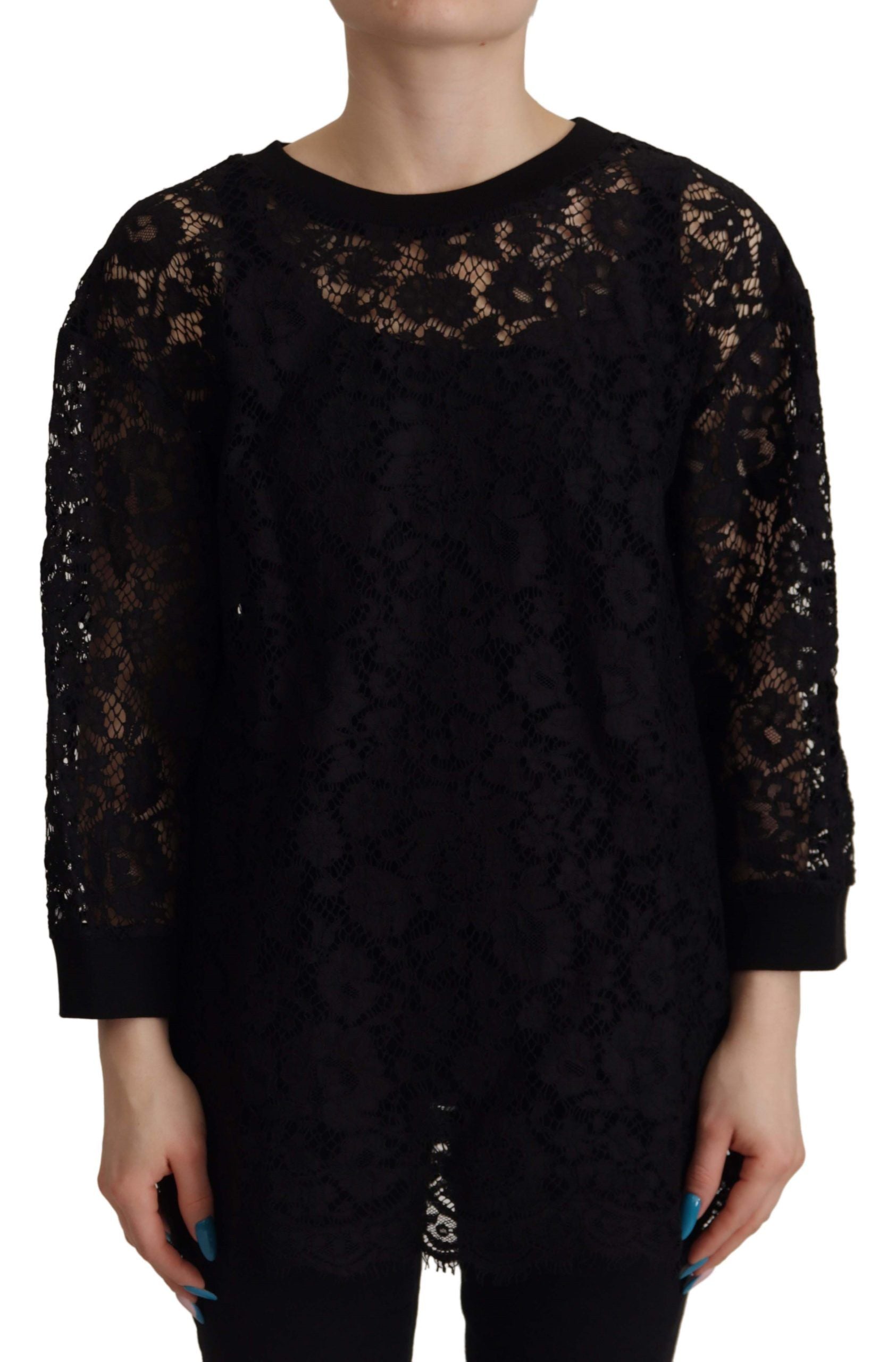 Dolce & Gabbana Black Floral Lace Pullover Sicily Women's Blouse