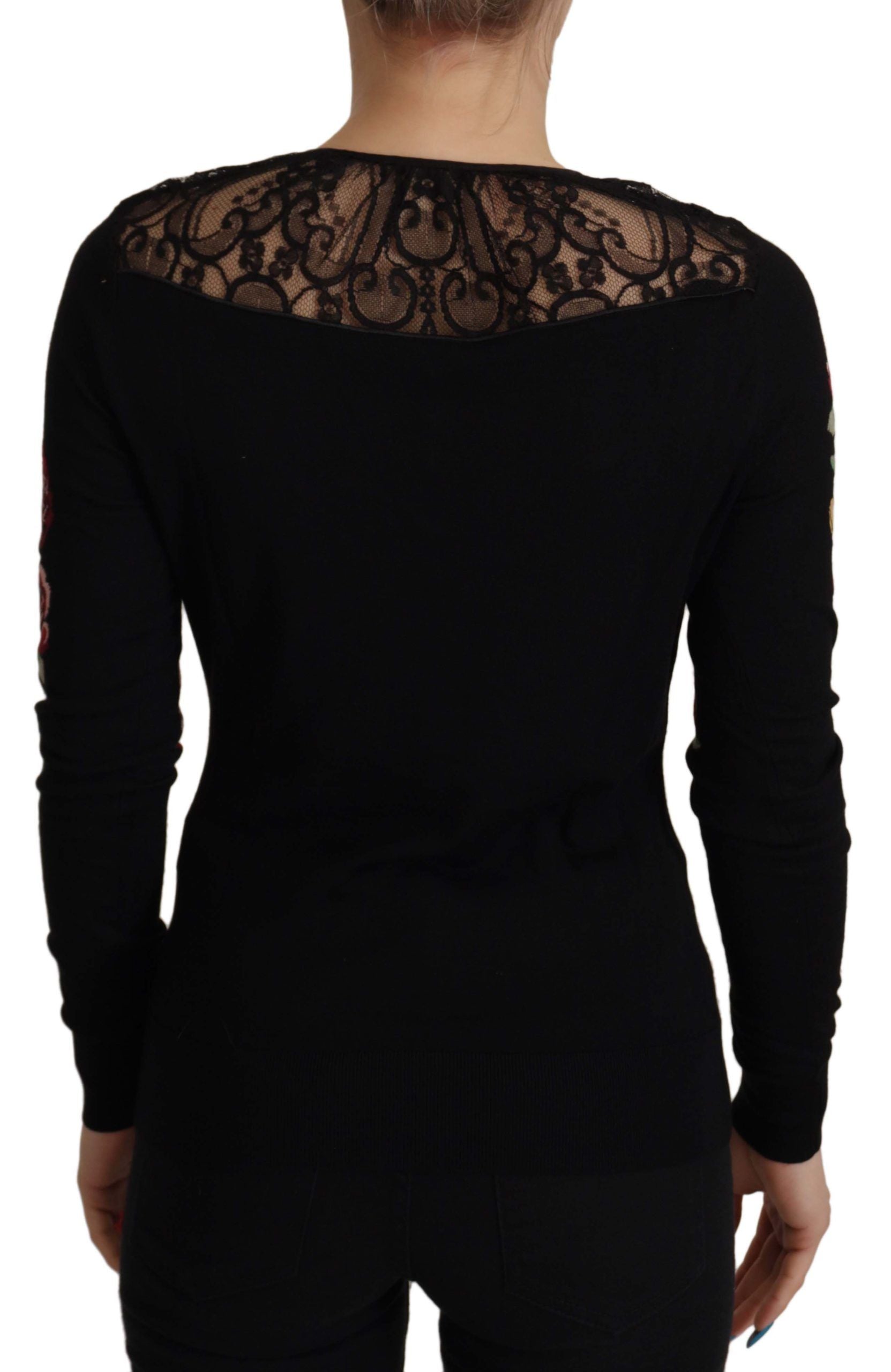Dolce & Gabbana Black Lace Angel Roses Cardigan Women's Sweater (Pre-Owned)