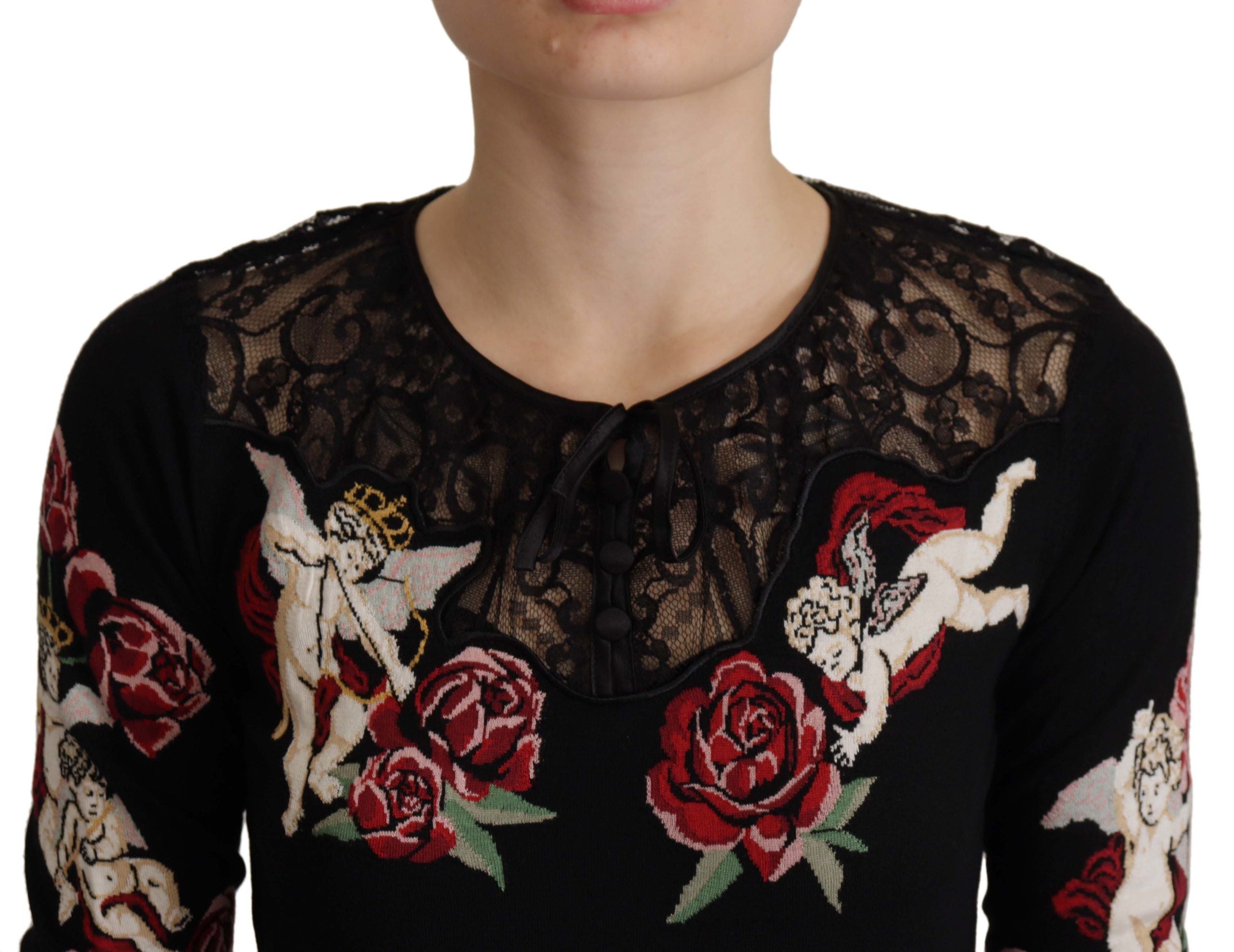 Dolce & Gabbana Black Lace Angel Roses Cardigan Women's Sweater (Pre-Owned)