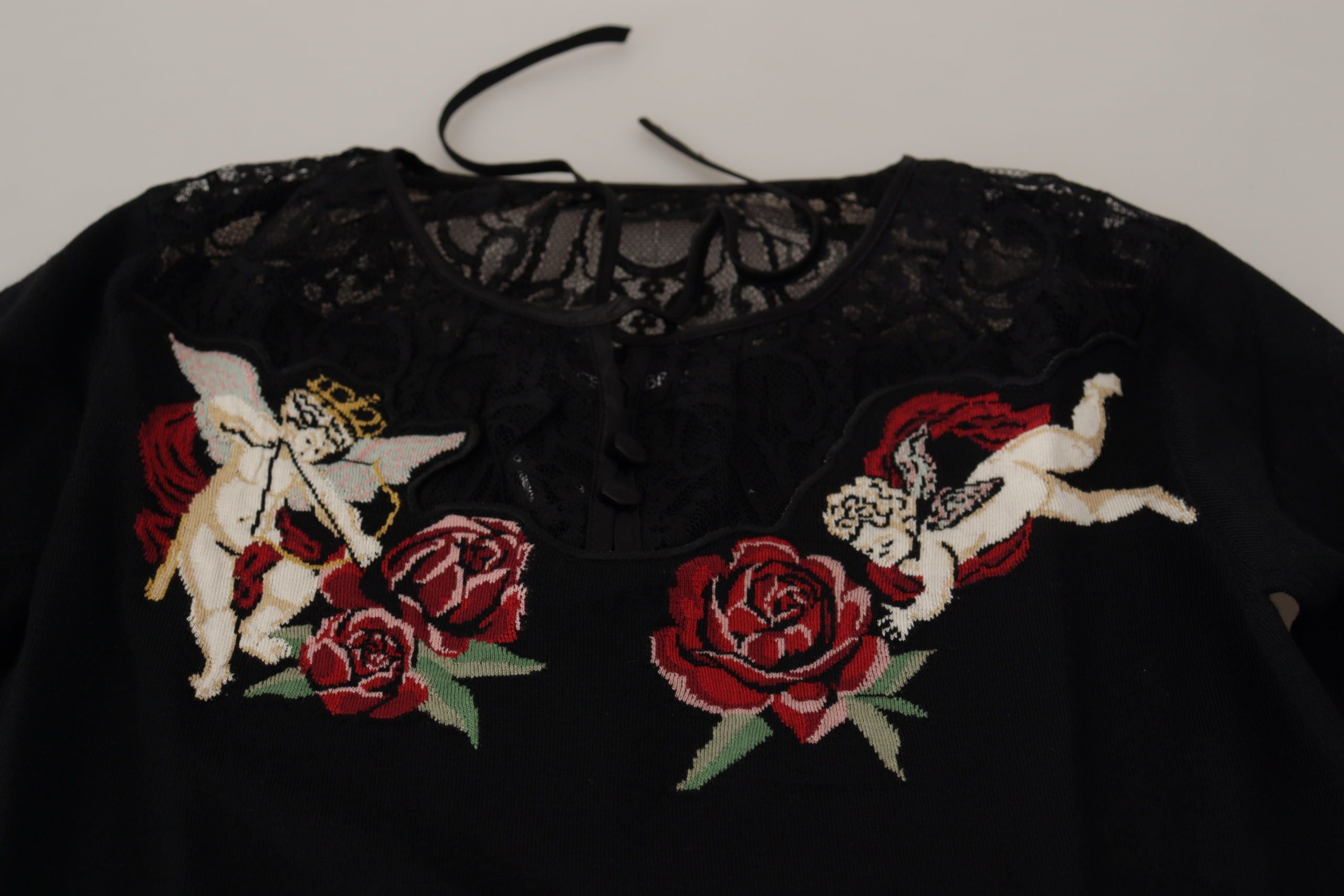 Dolce & Gabbana Black Lace Angel Roses Cardigan Women's Sweater (Pre-Owned)