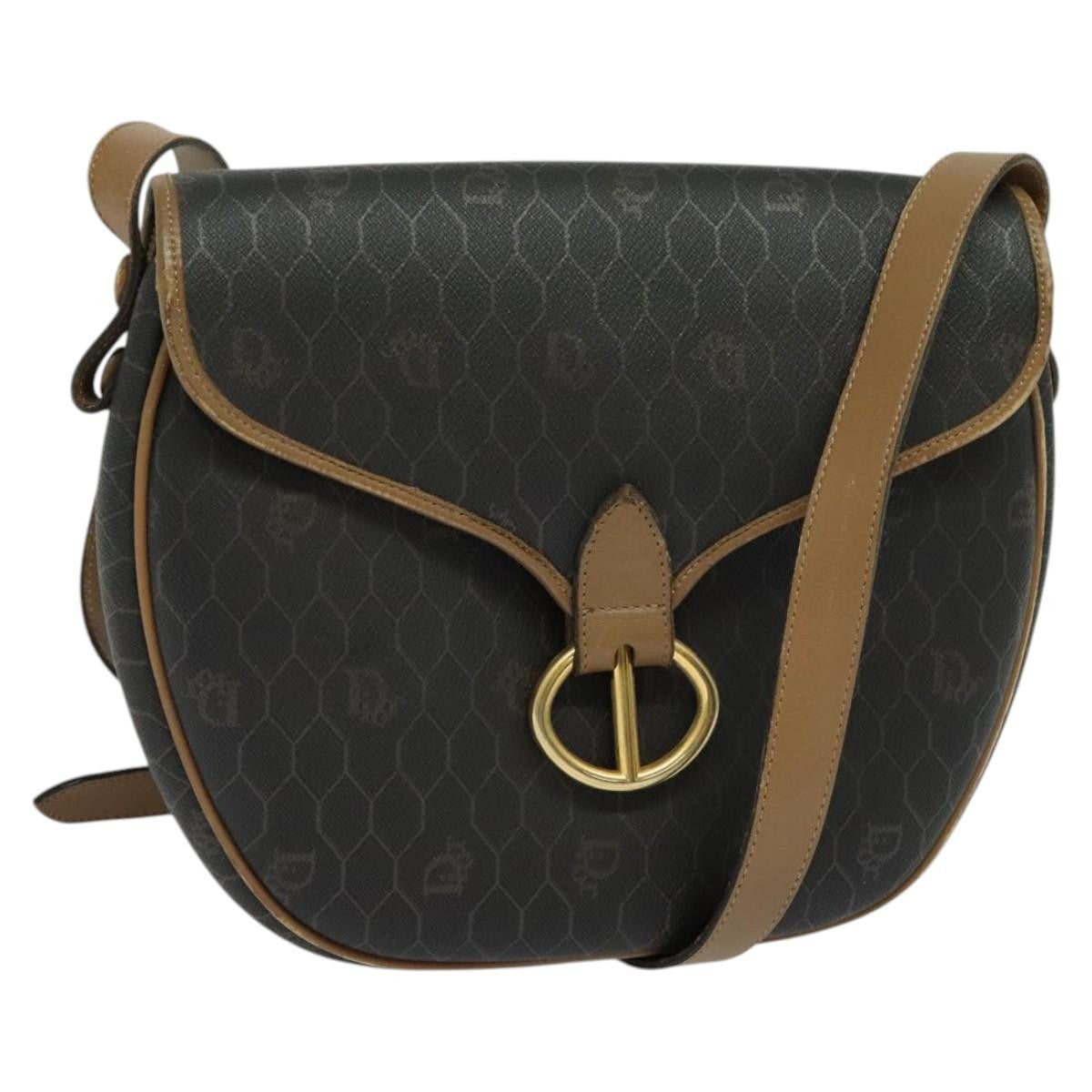Christian Dior Vintage Honeycomb Flap Canvas And Leather Black Canvas Shoulder Bag Bag (Pre-Owned)
